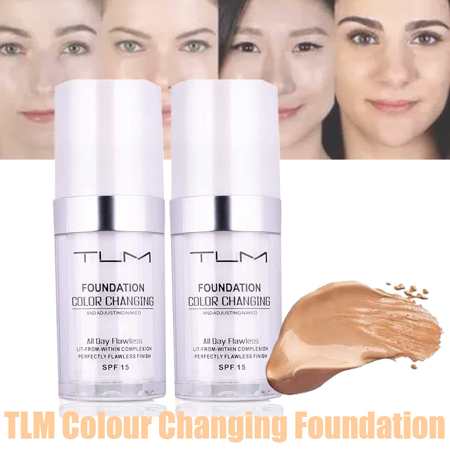 Omaky Colour-Changing Foundation 2x30ml – Self-Adjusting, SPF 15, Full Coverage