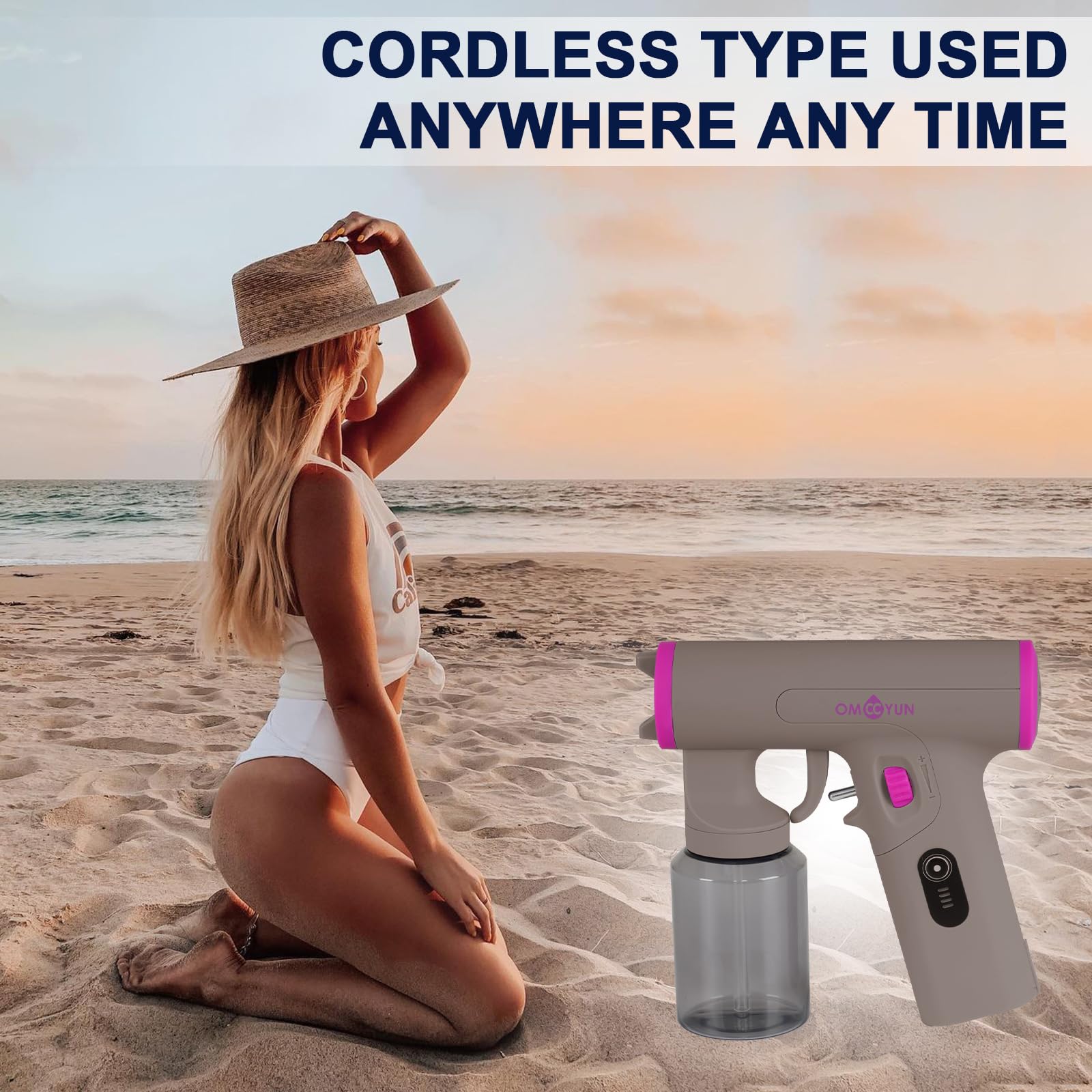 OMCCYUN Portable Cordless Spray Tan Gun USB Charge Adjustable Pattern Travel-Ready