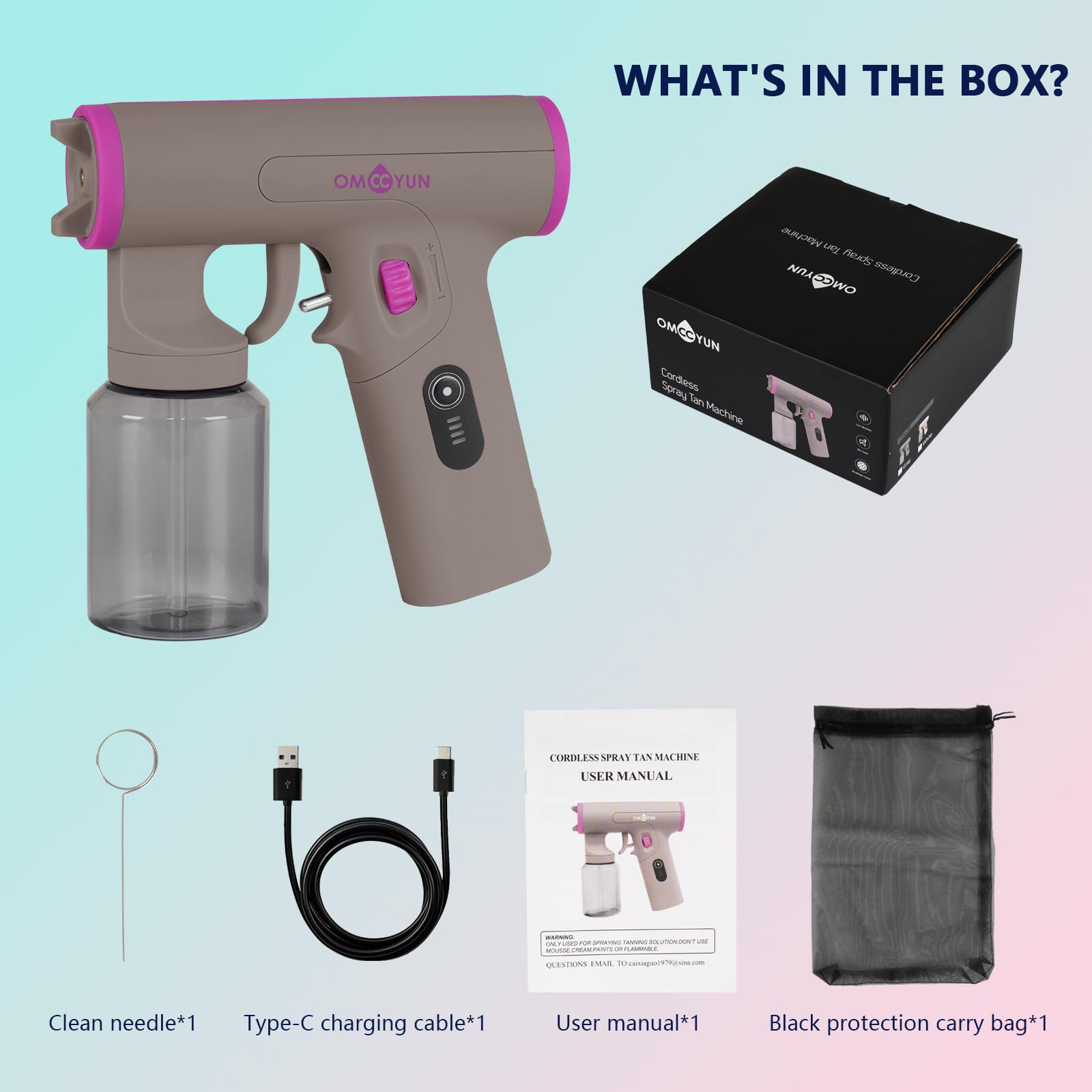 OMCCYUN Portable Cordless Spray Tan Gun USB Charge Adjustable Pattern Travel-Ready