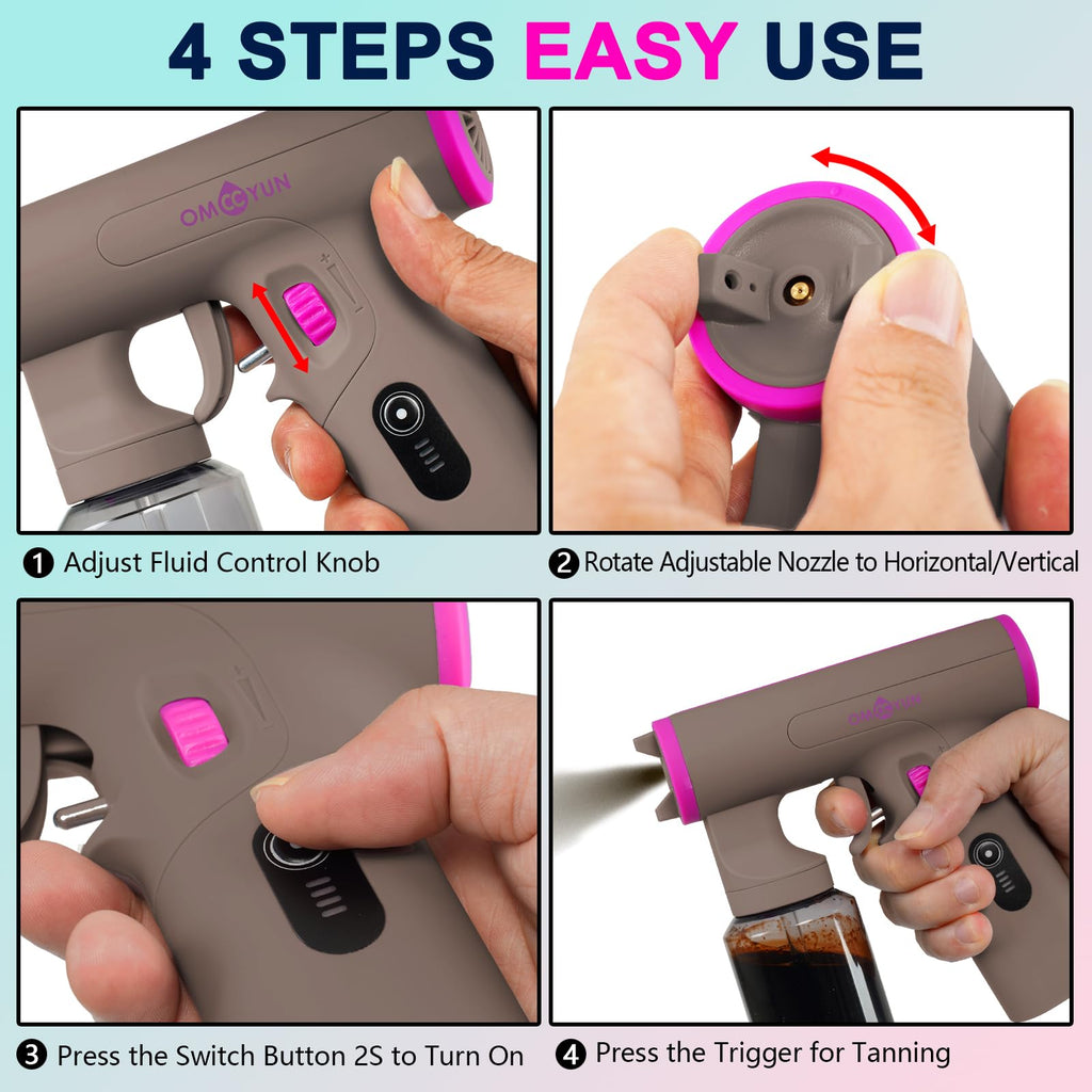 OMCCYUN Portable Cordless Spray Tan Gun USB Charge Adjustable Pattern Travel-Ready