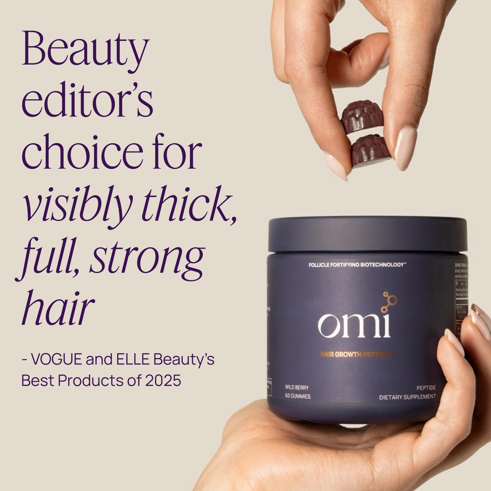 OMI WELLBEAUTY Hair Growth Peptides Gummies – Doctor Recommended, Patented Follicle Fortifying Biotech