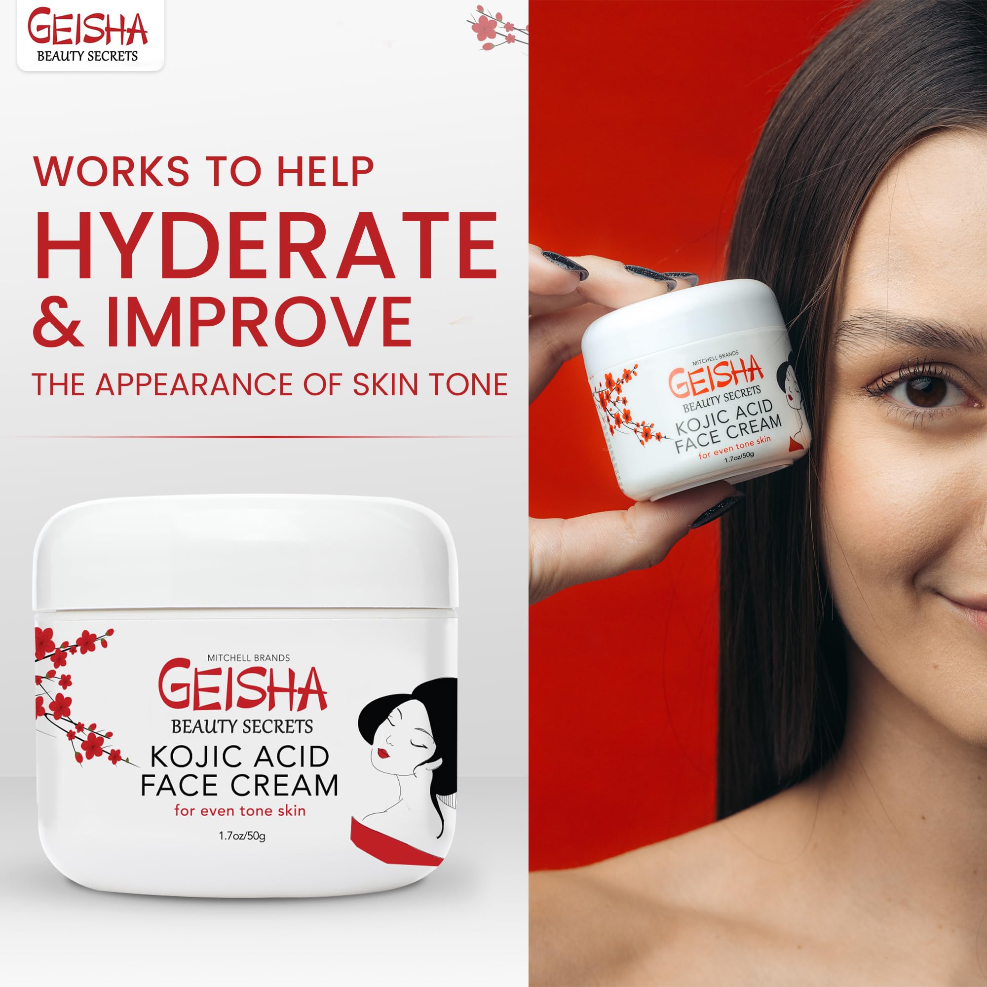 OMIC Geisha Kojic Acid Cream – 1.7 fl oz (50 ml) – Brightening Cream for Face, Body & Hands – Glycolic Acid – Pack of 2