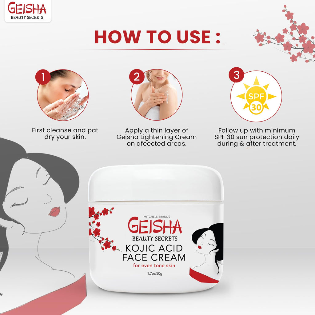 OMIC Geisha Kojic Acid Cream – 1.7 fl oz (50 ml) – Brightening Cream for Face, Body & Hands – Glycolic Acid – Pack of 2