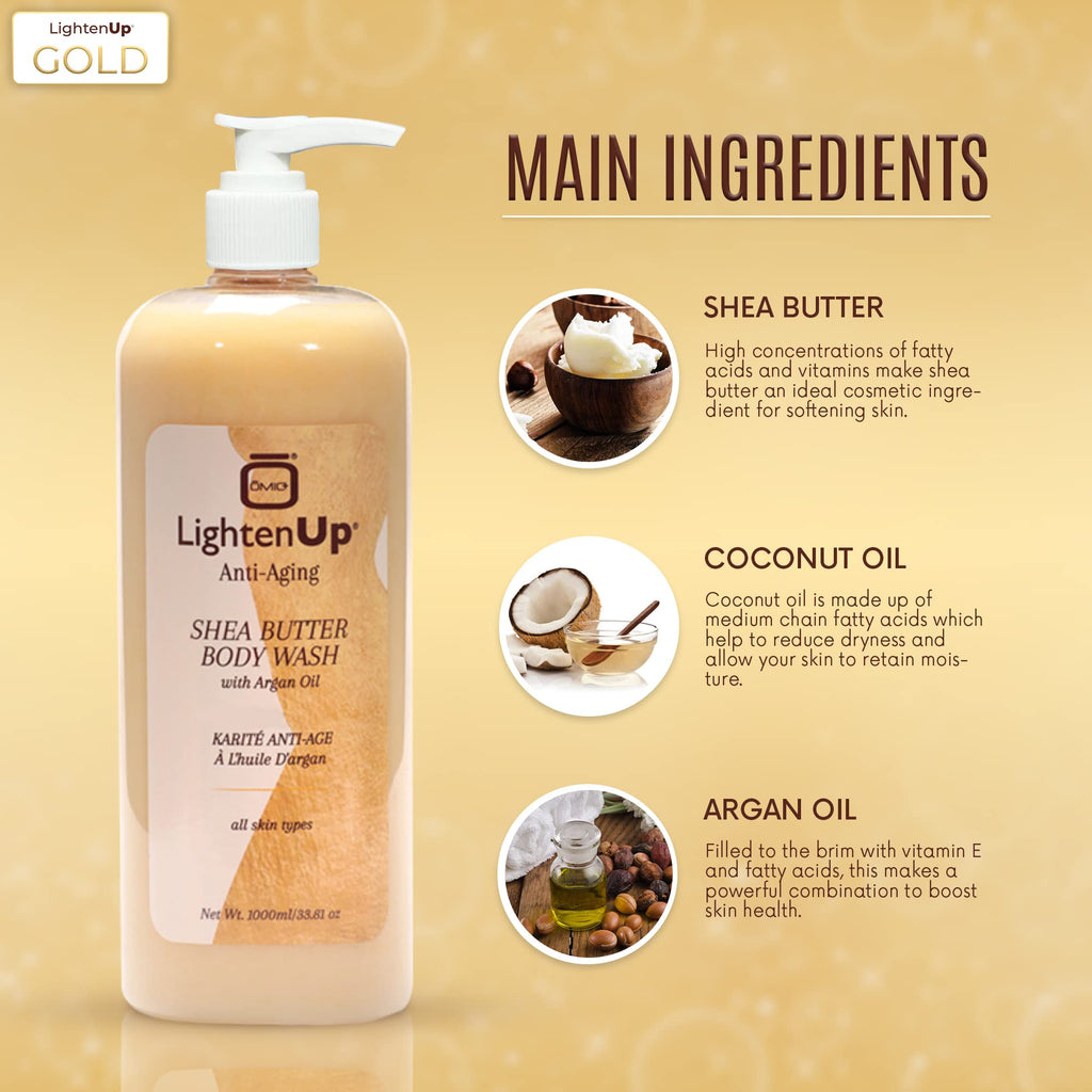 OMIC Lighten-Up Anti-Aging Body Wash – 33.8 fl oz / 1000 ml (Pack of 2) | Argan Oil & Shea Butter