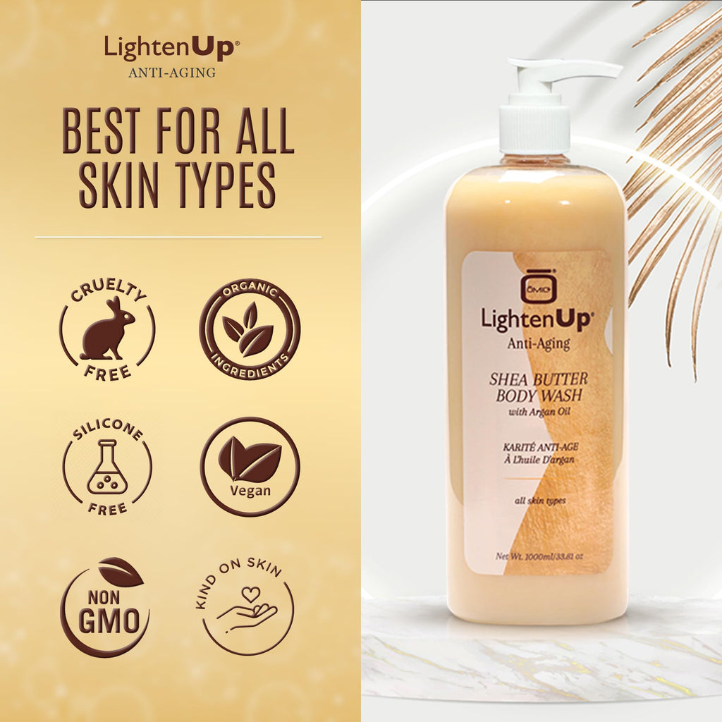 OMIC Lighten-Up Anti-Aging Body Wash – 33.8 fl oz / 1000 ml (Pack of 2) | Argan Oil & Shea Butter