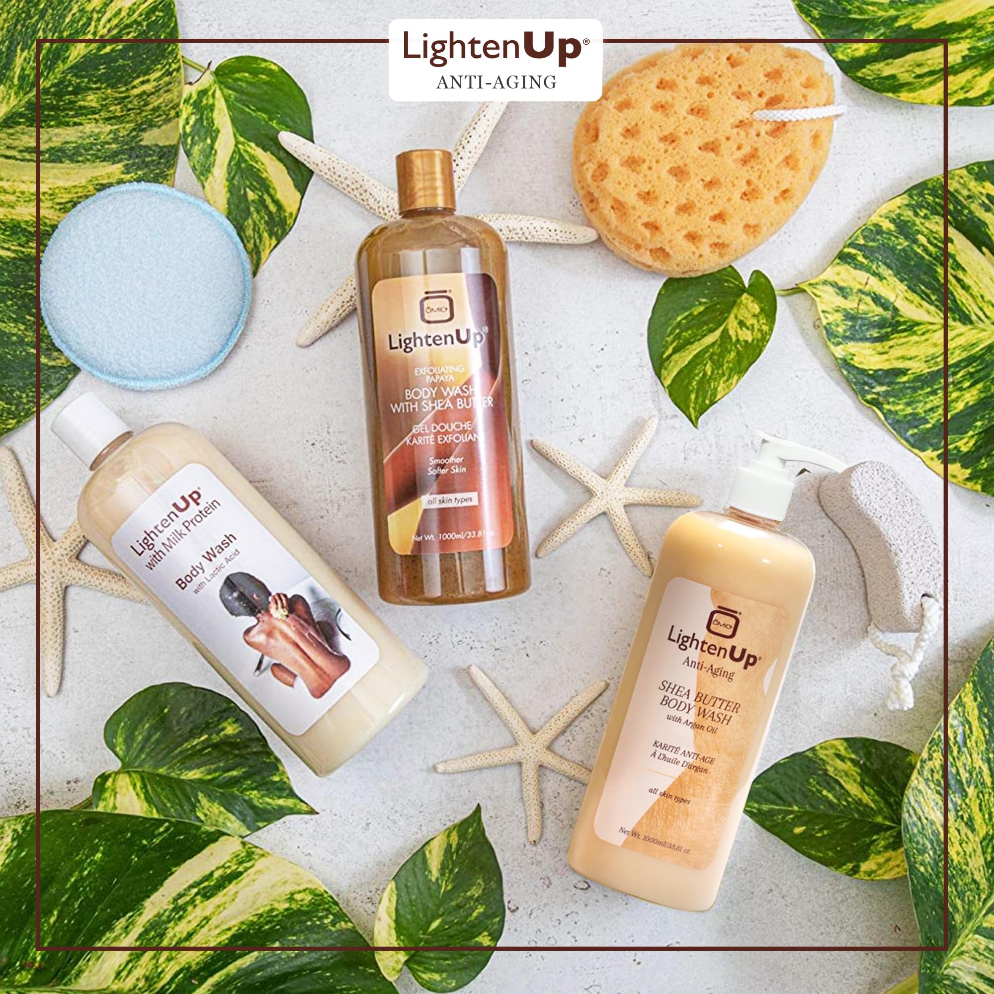 OMIC Lighten-Up Anti-Aging Body Wash – 33.8 fl oz / 1000 ml (Pack of 2) | Argan Oil & Shea Butter