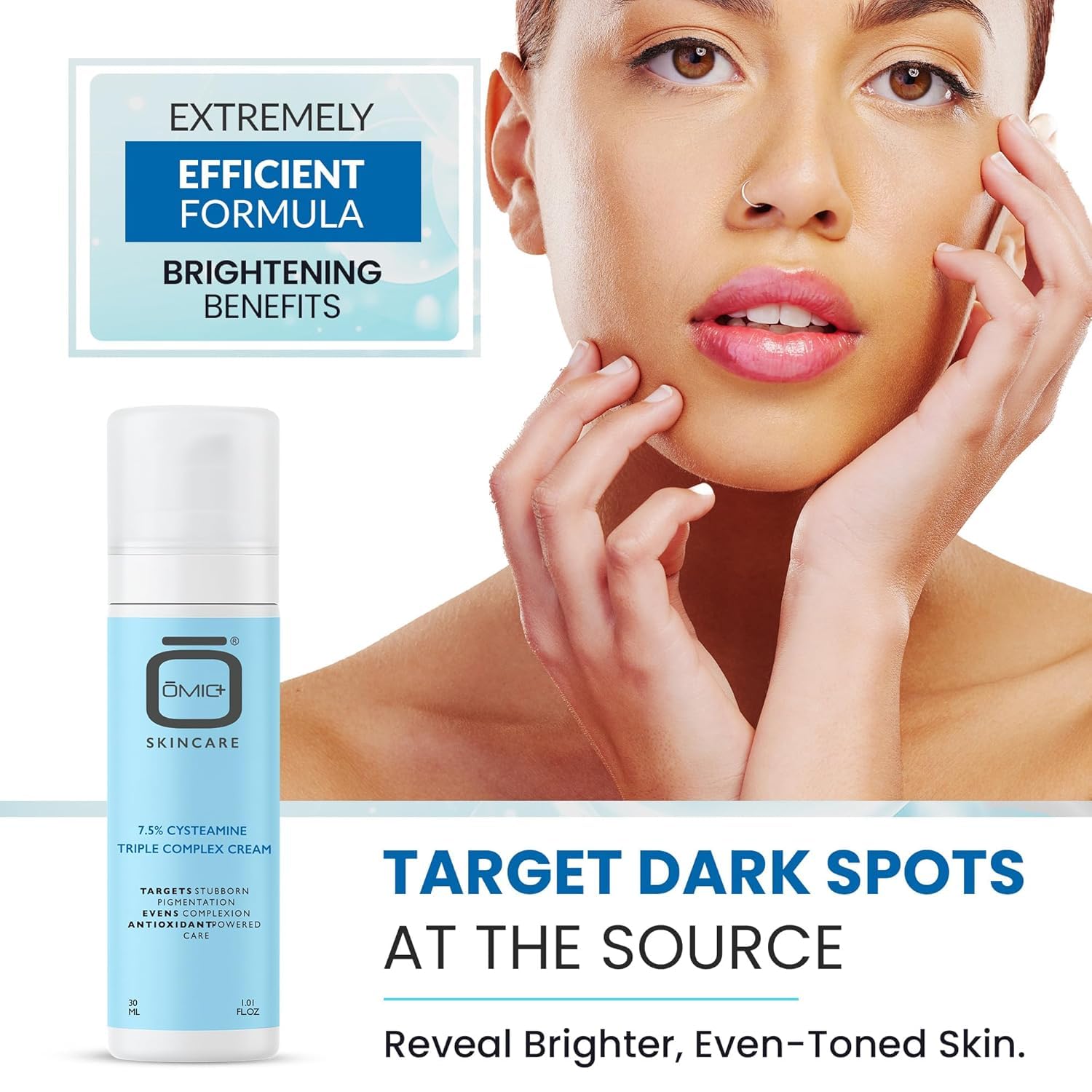 OMIC+ Skincare 7.5% Cysteamine Cream – Brightening & Even Tone, Lightweight Triple Complex