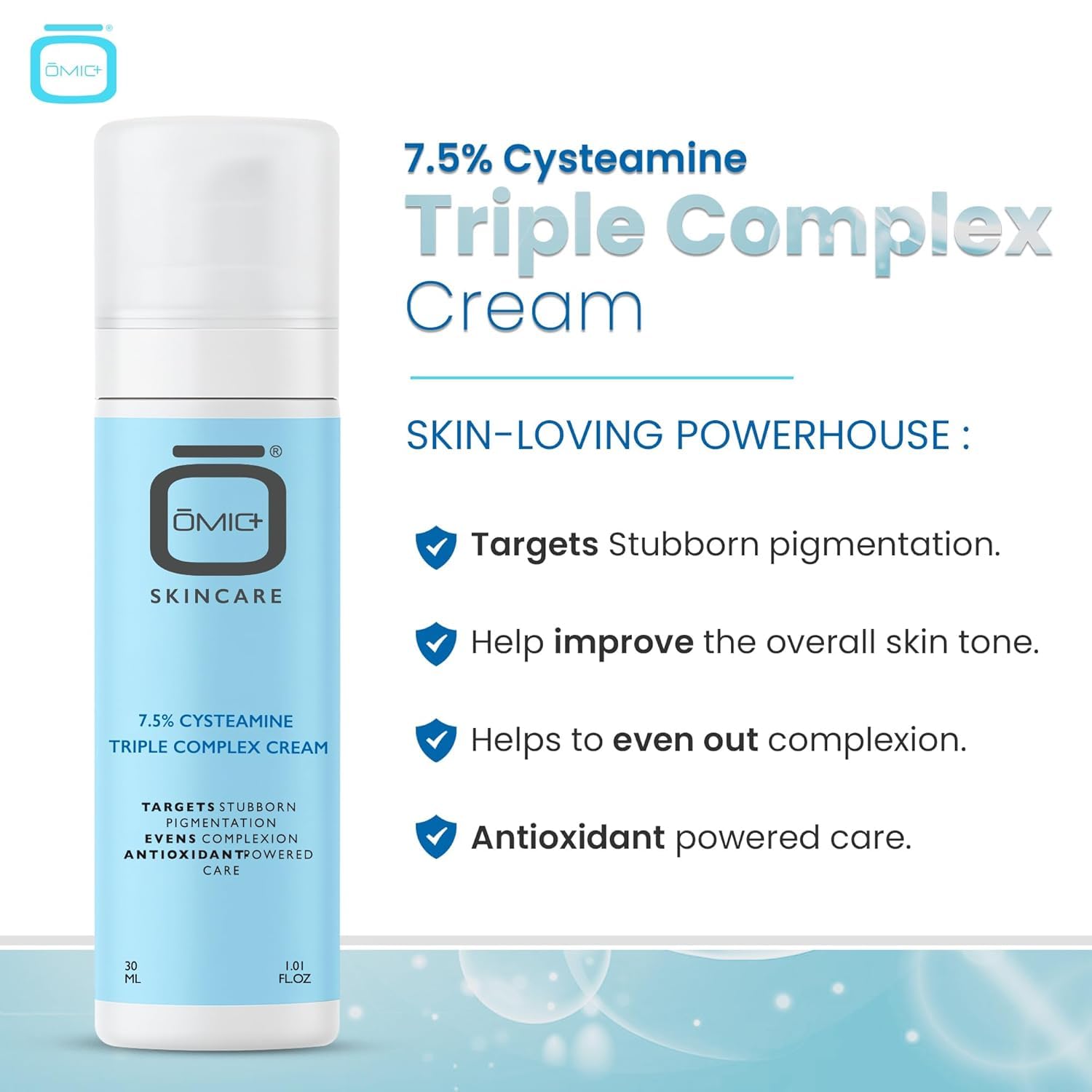 OMIC+ Skincare 7.5% Cysteamine Cream – Brightening & Even Tone, Lightweight Triple Complex