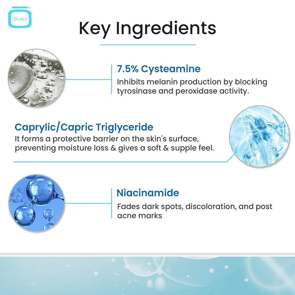 OMIC+ Skincare 7.5% Cysteamine Cream – Brightening & Even Tone, Lightweight Triple Complex