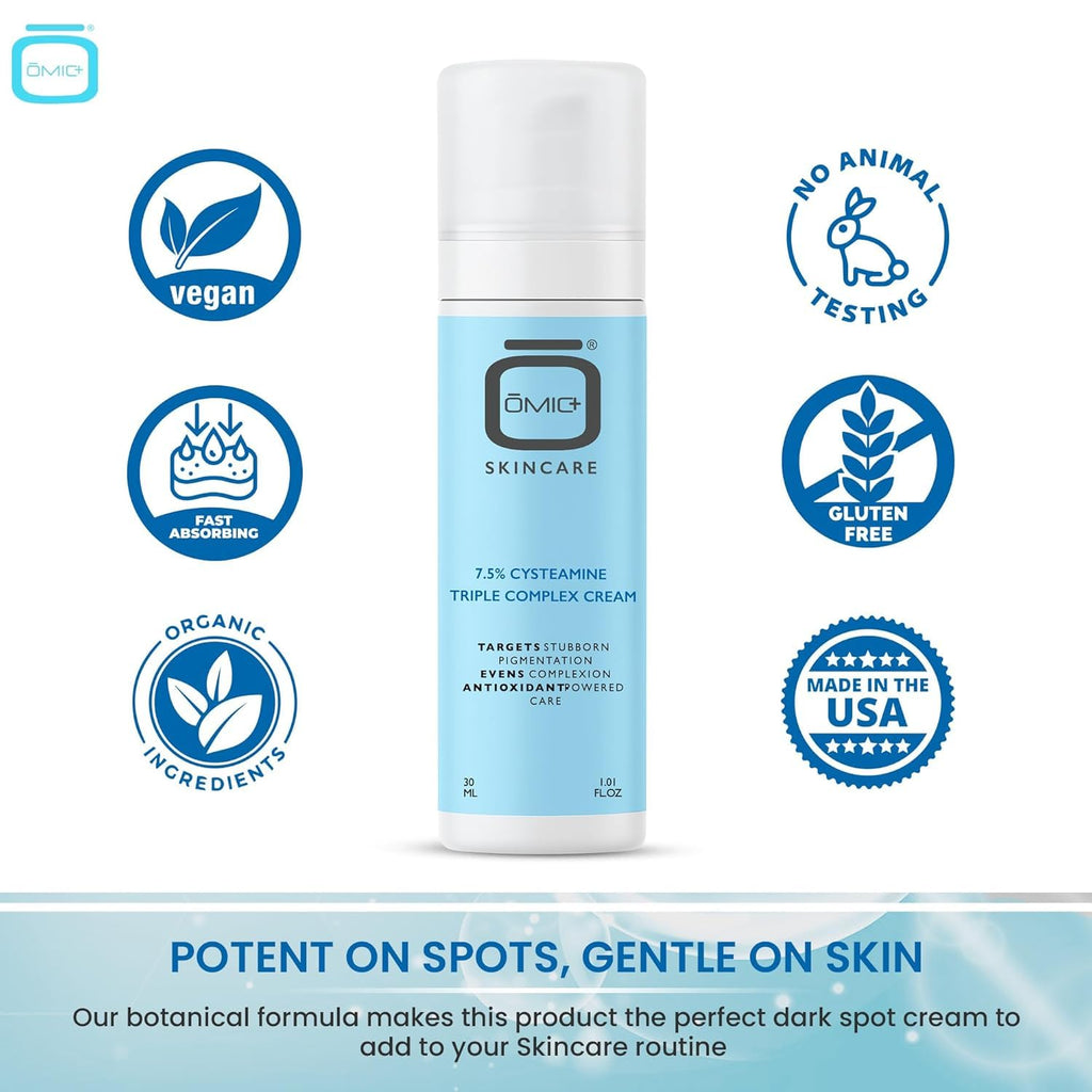 OMIC+ Skincare 7.5% Cysteamine Cream – Brightening & Even Tone, Lightweight Triple Complex