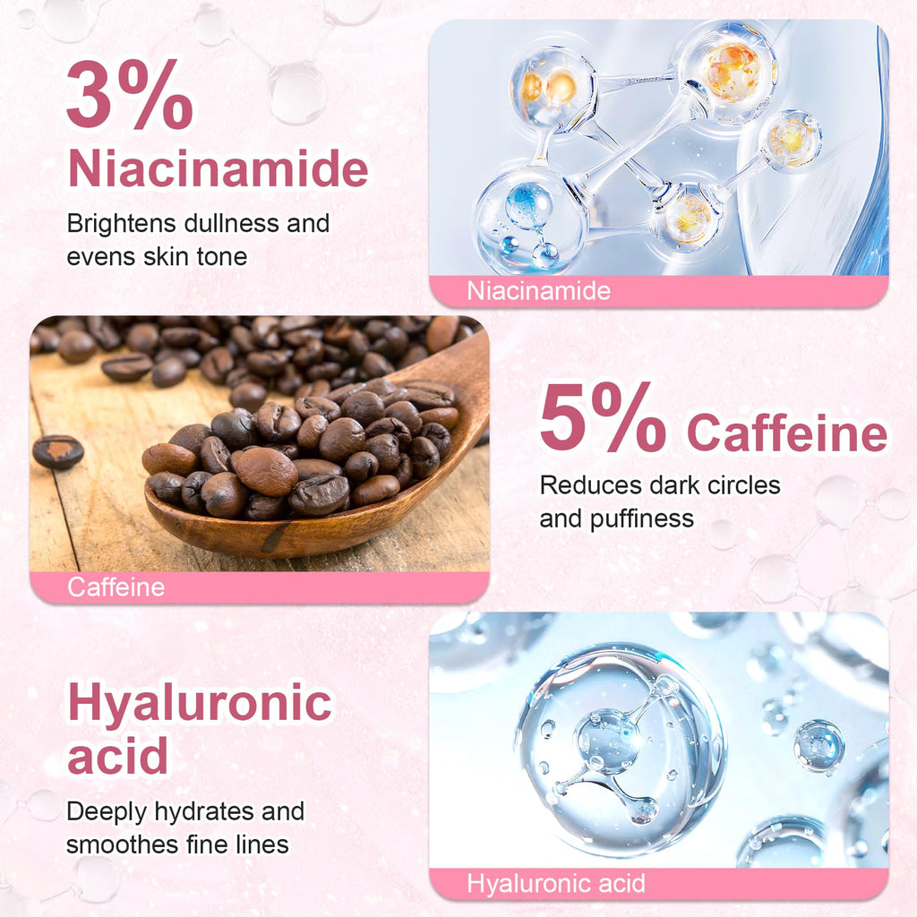 Omplen 5% Caffeine Eye Serum – Hyaluronic Acid & Niacinamide, 360° Cooling Roller