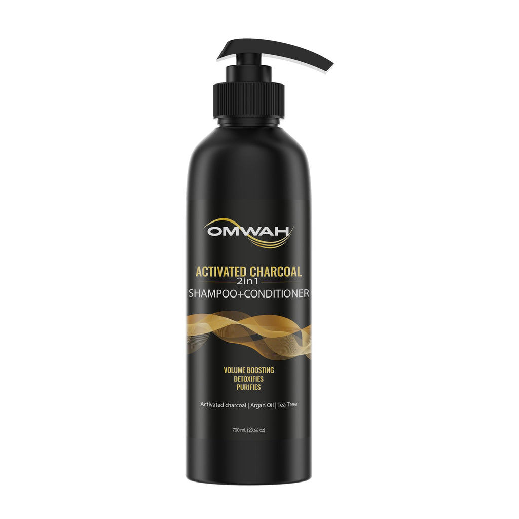 OMWAH 2-in-1 Shampoo + Conditioner with Activated Charcoal, Argan Oil & Tea Tree (23.66 oz)