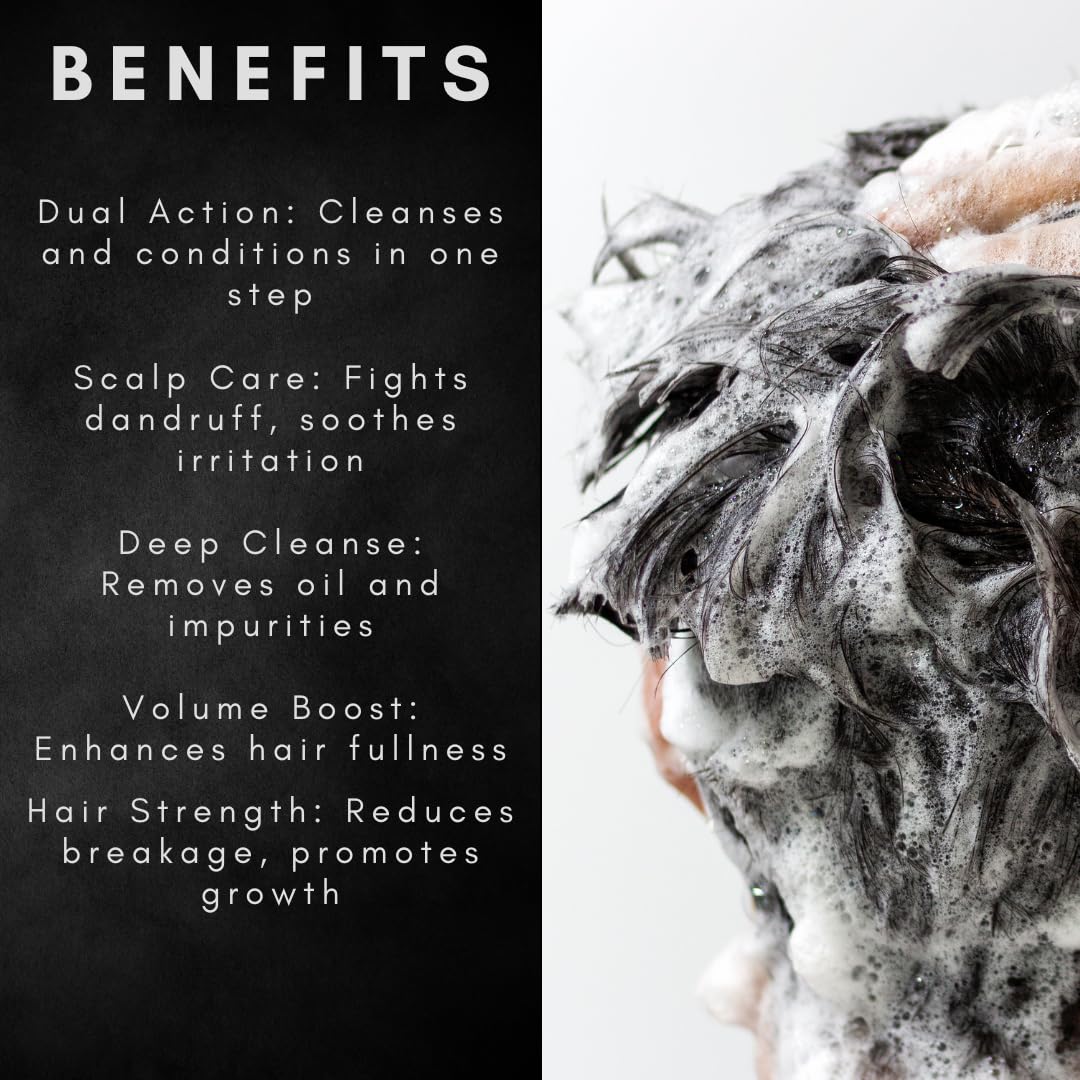 OMWAH 2-in-1 Shampoo + Conditioner with Activated Charcoal, Argan Oil & Tea Tree (23.66 oz)