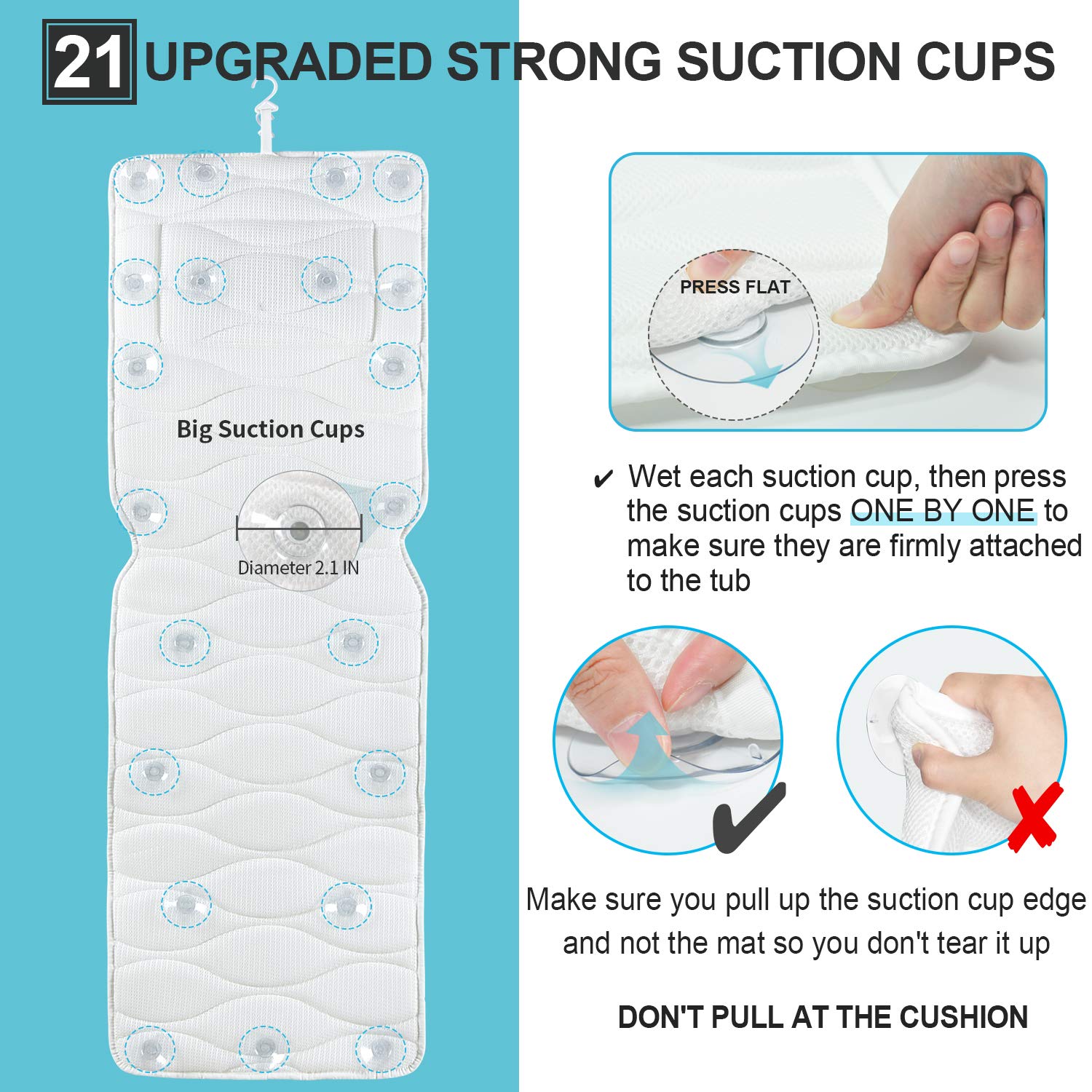 OMYSTYLE Full Body Bath Pillow – 21 Anti-Slip Suction Cups, 5D Air Mesh, Neck & Back Support