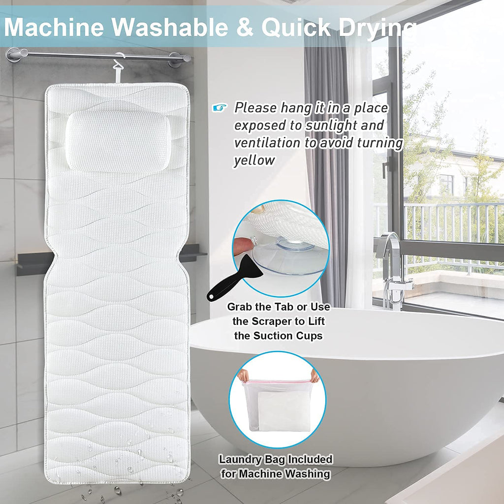 OMYSTYLE Full Body Bath Pillow – 21 Anti-Slip Suction Cups, 5D Air Mesh, Neck & Back Support