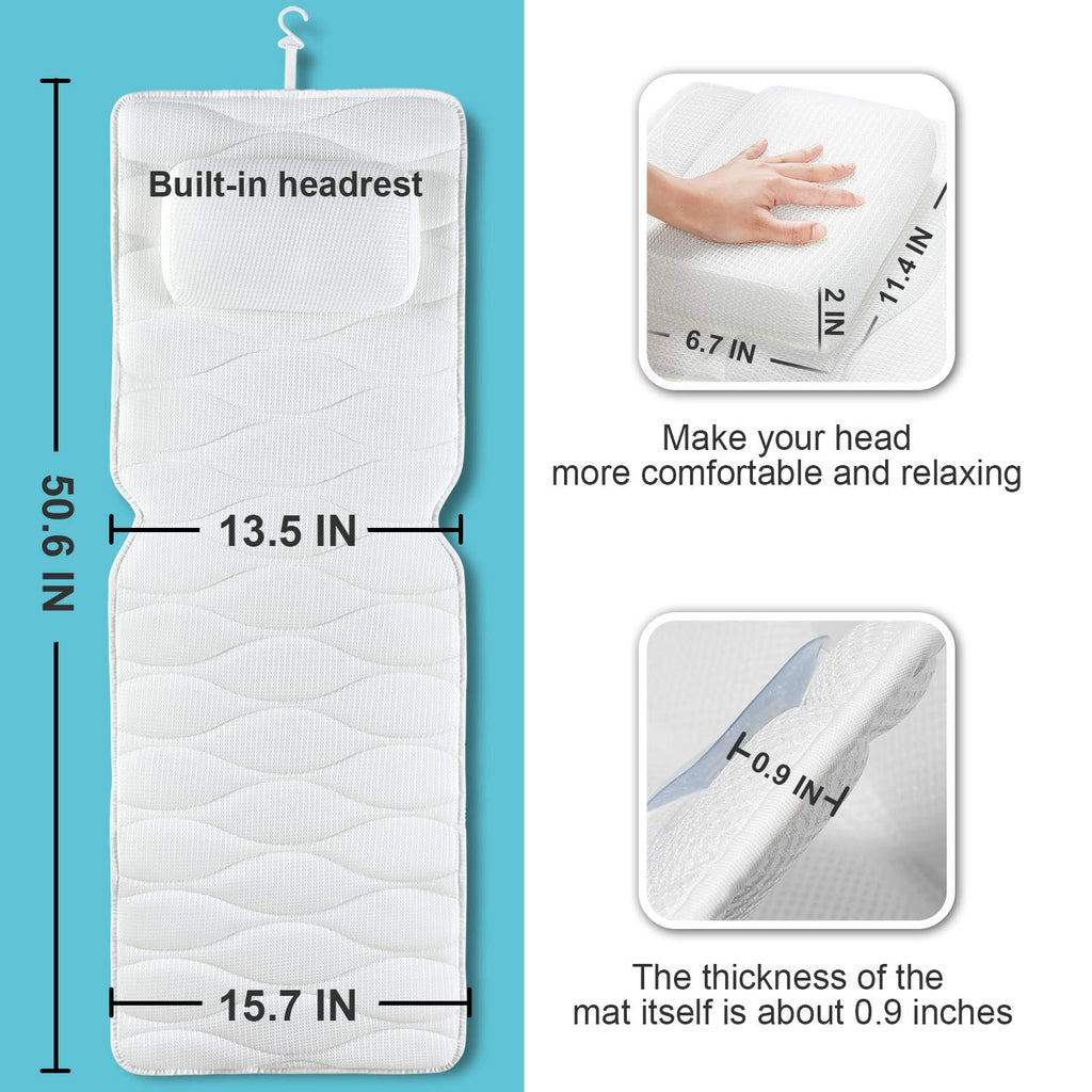OMYSTYLE Full Body Bath Pillow – 21 Anti-Slip Suction Cups, 5D Air Mesh, Neck & Back Support