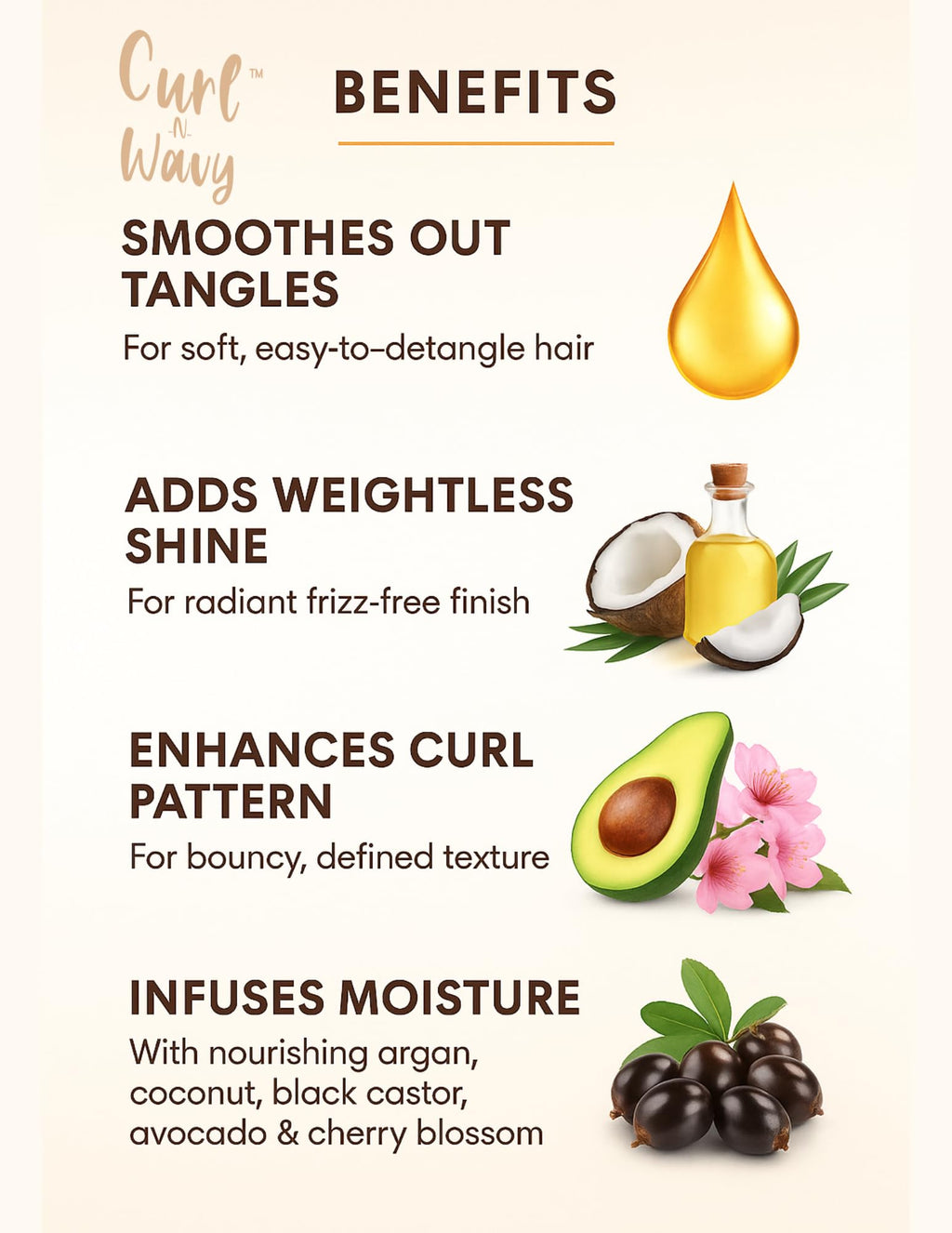 On Natural Curl-N-Wavy 4-in-1 Hair Enhancer for All Hair Textures – Cherry Blossom, 10 oz