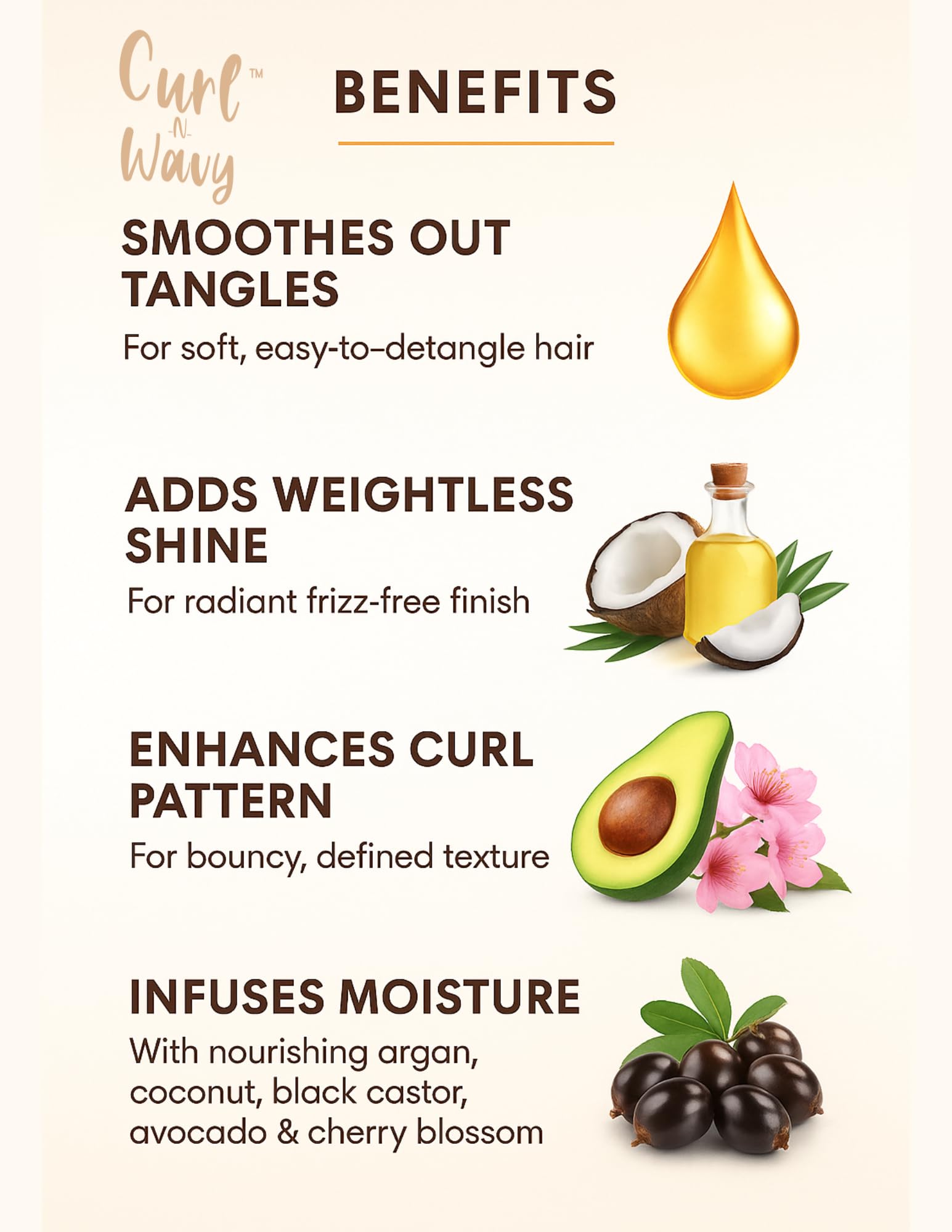 On Natural Curl-N-Wavy 4-in-1 Hair Enhancer for All Hair Textures – Cherry Blossom, 10 oz