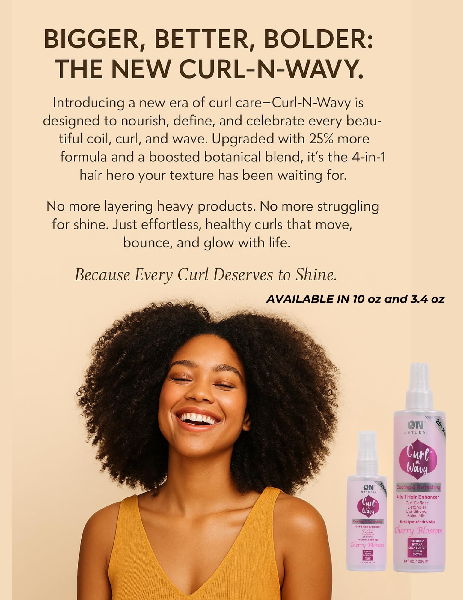On Natural Curl-N-Wavy 4-in-1 Hair Enhancer for All Hair Textures – Cherry Blossom, 10 oz