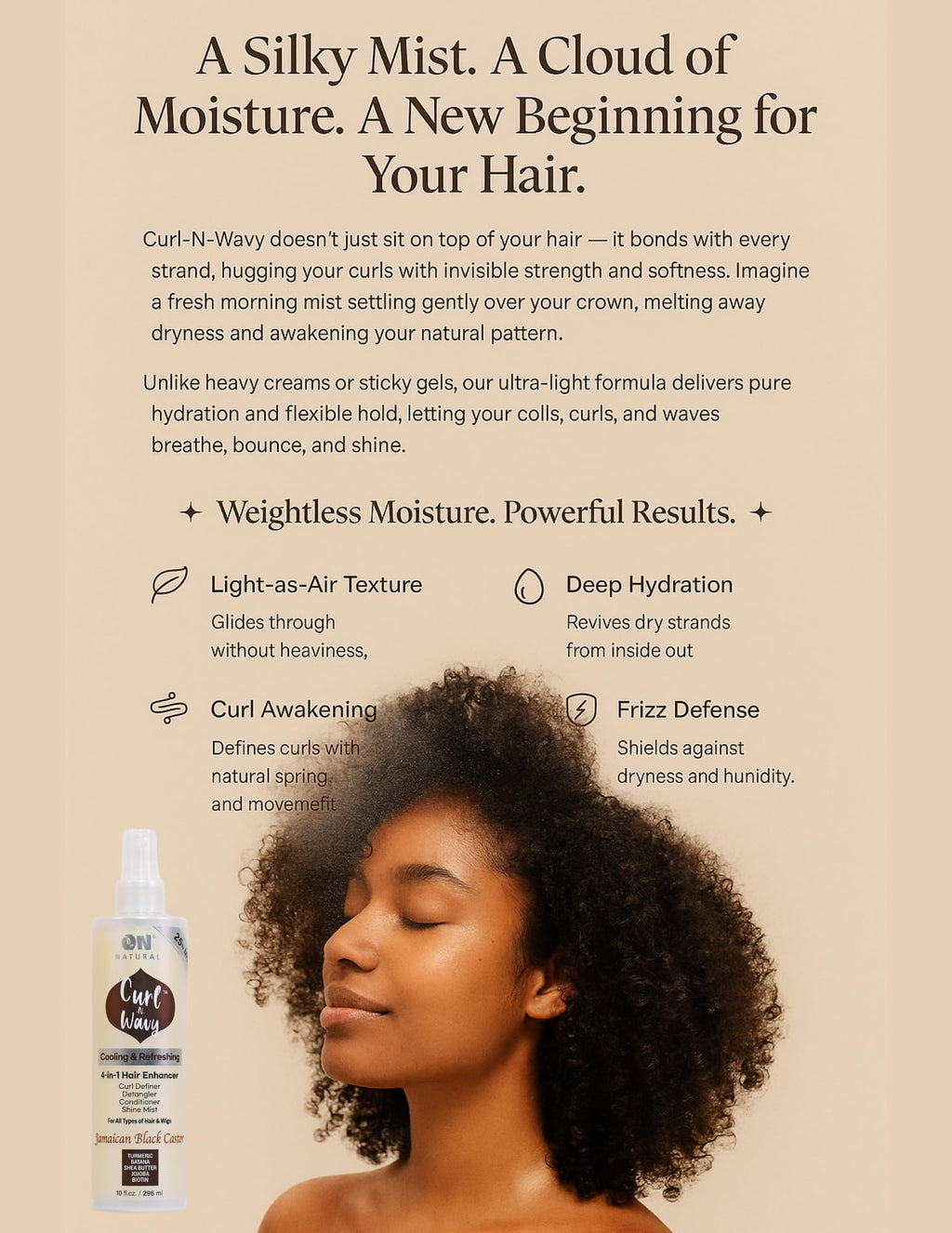 On Natural Curl-N-Wavy 4-in-1 Hair Enhancer for All Hair Textures – Cherry Blossom, 10 oz