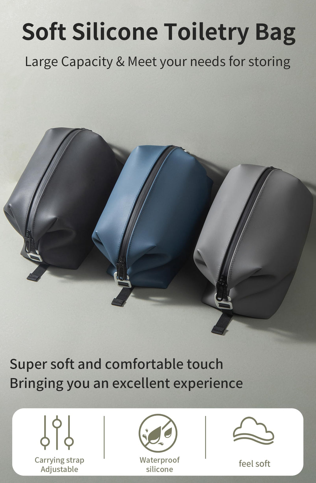 Onbagway 6x11 Large Silicone Toiletry Bag – 6L, Water-Resistant & Foldable Dopp Kit