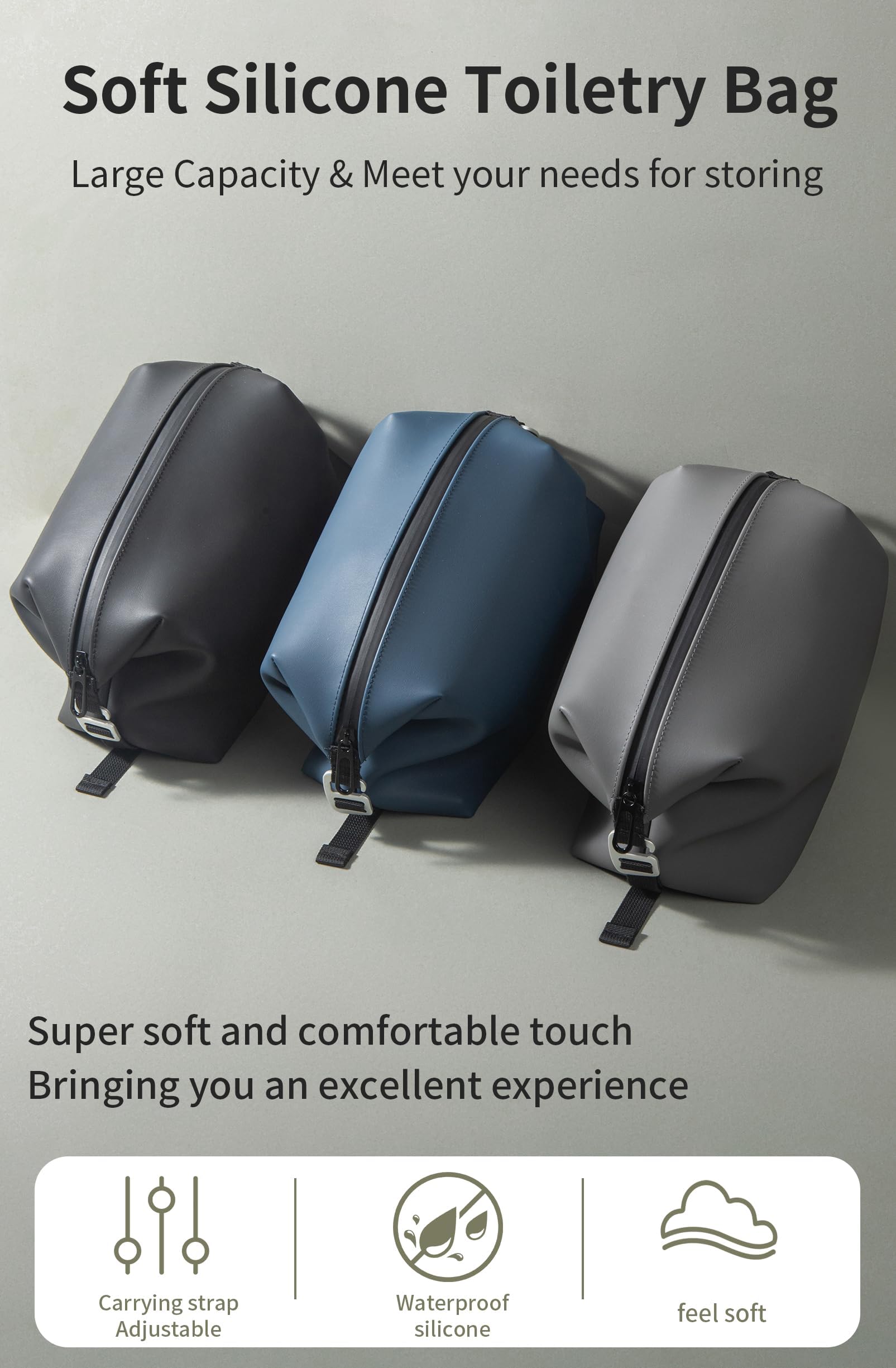 Onbagway 6x11 Large Silicone Toiletry Bag – 6L, Water-Resistant & Foldable Dopp Kit