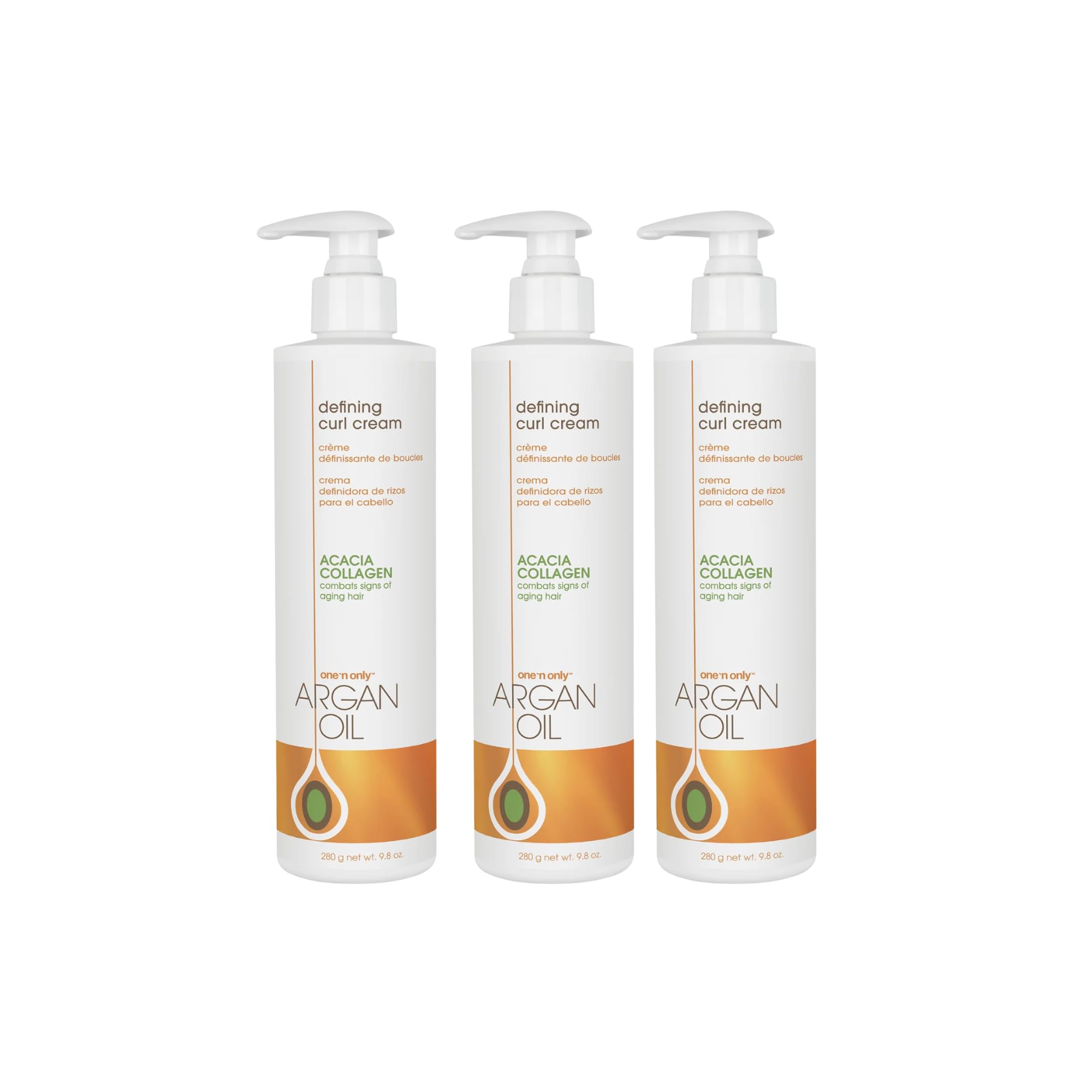 One 'N Only Defining Curl Cream with Argan Oil – Leave-In, Anti-Frizz, 9.8 oz 3-Pack