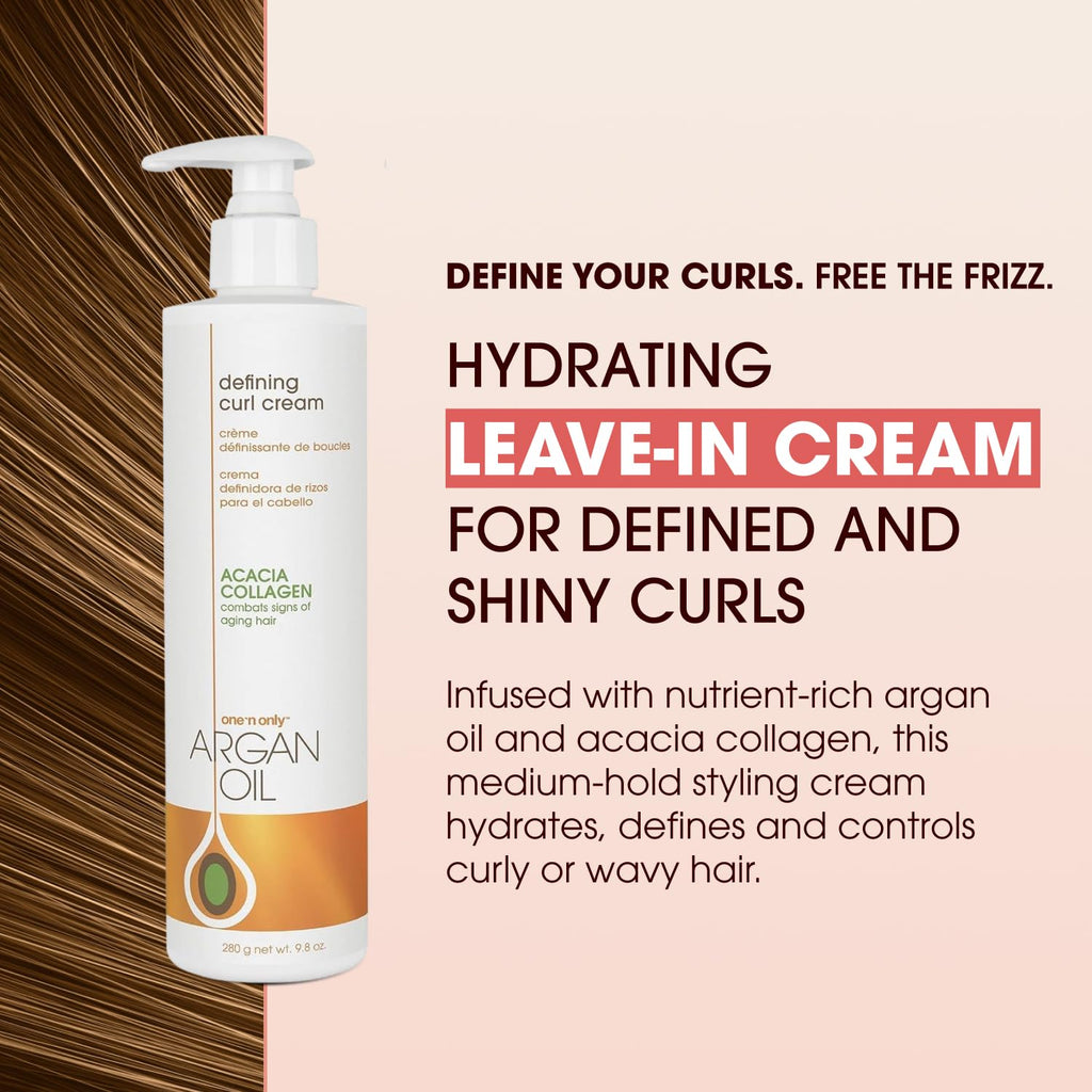 One 'N Only Defining Curl Cream with Argan Oil – Leave-In, Anti-Frizz, 9.8 oz 3-Pack