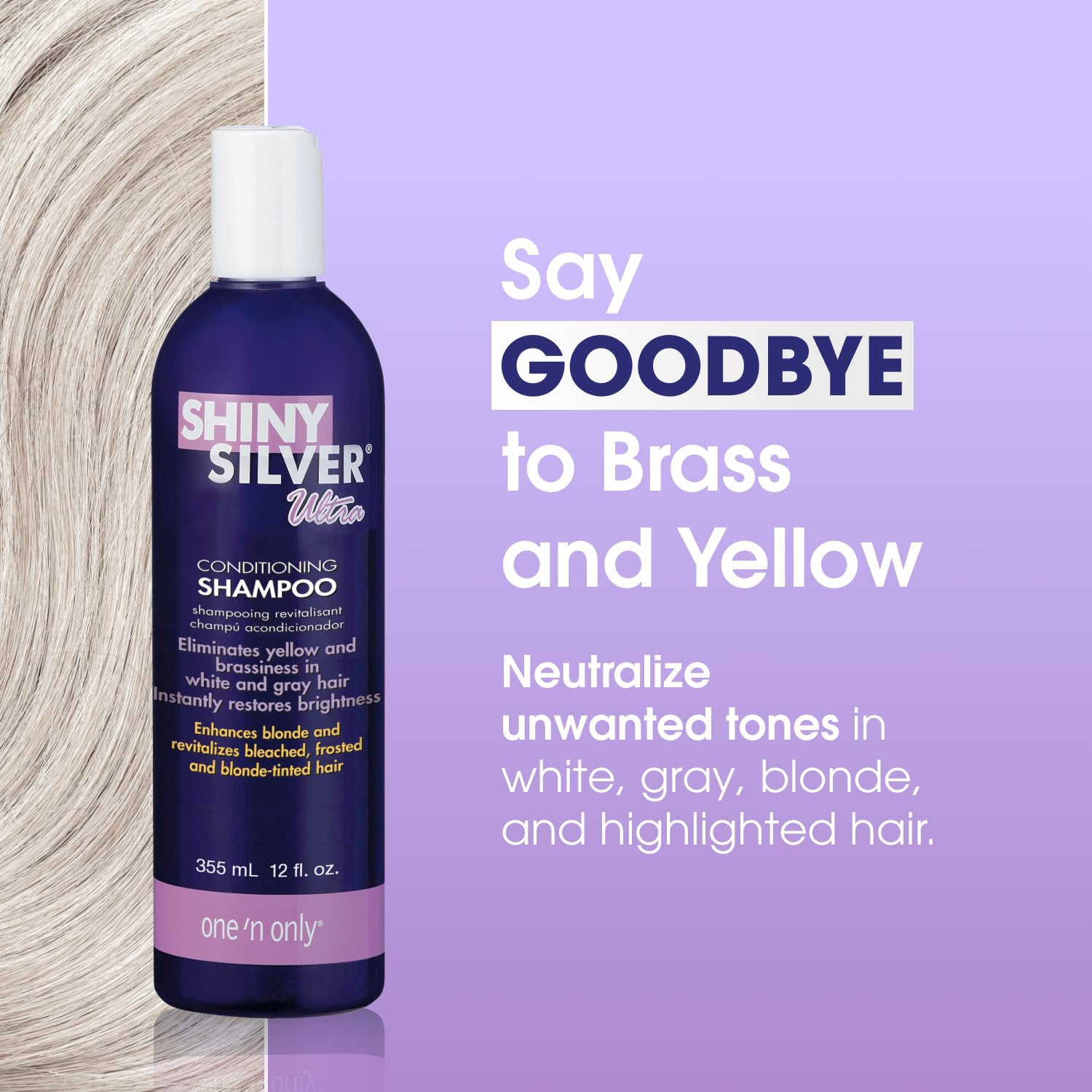 One 'N Only Shiny Silver Purple Shampoo – Argan Oil Toner for Blonde, Gray & Highlighted Hair (12 oz) Pack of 2