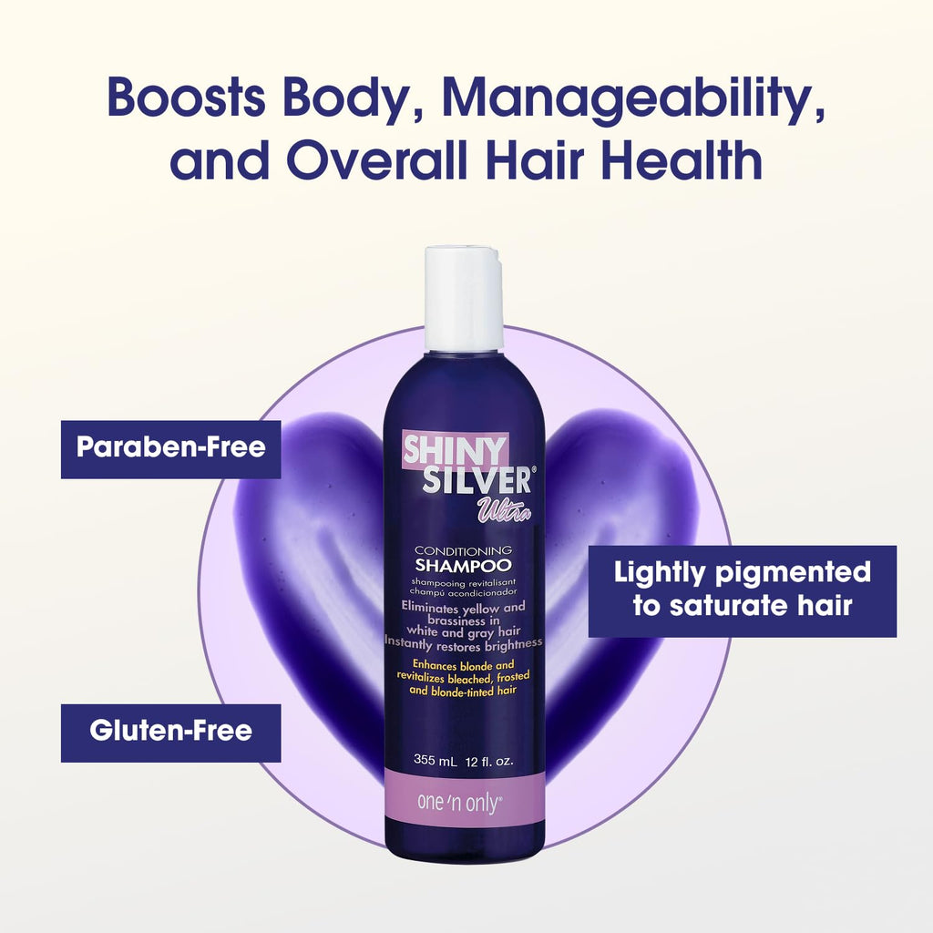 One 'N Only Shiny Silver Purple Shampoo – Argan Oil Toner for Blonde, Gray & Highlighted Hair (12 oz) Pack of 2