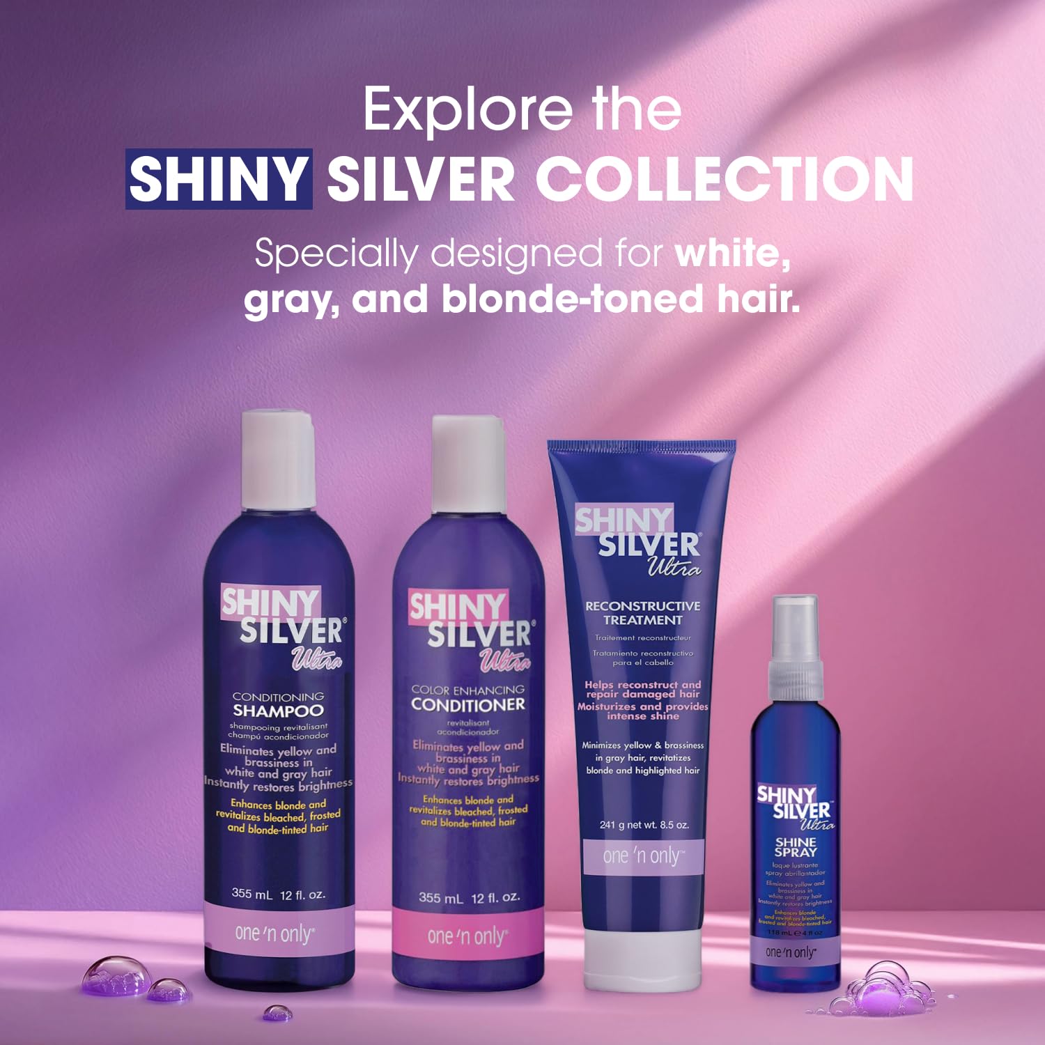 One 'N Only Shiny Silver Purple Shampoo – Argan Oil Toner for Blonde, Gray & Highlighted Hair (12 oz) Pack of 2