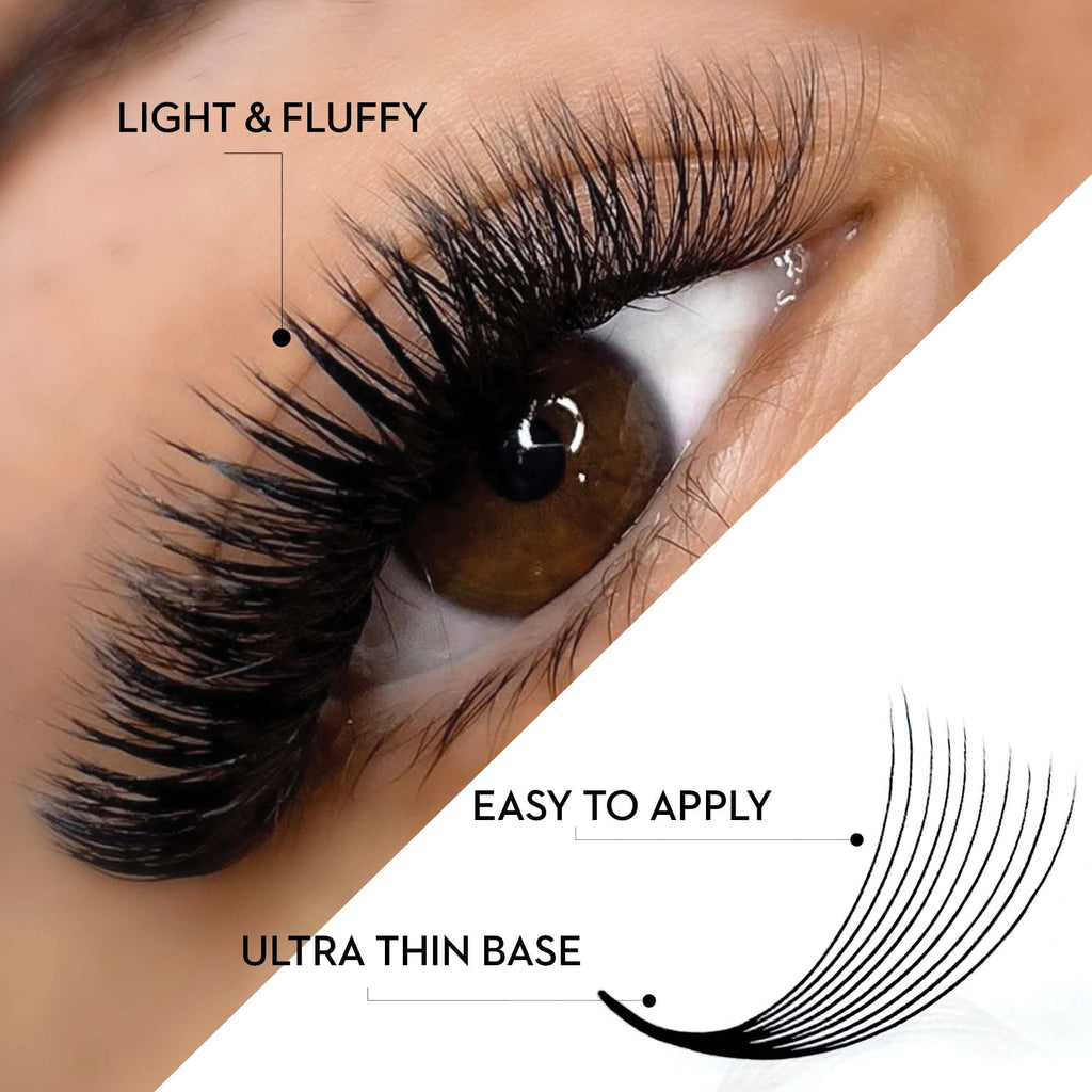 One V Salon Premade Fans Lash Extensions — 384 Fans, 10D-16D, D Curl, 0.07mm
