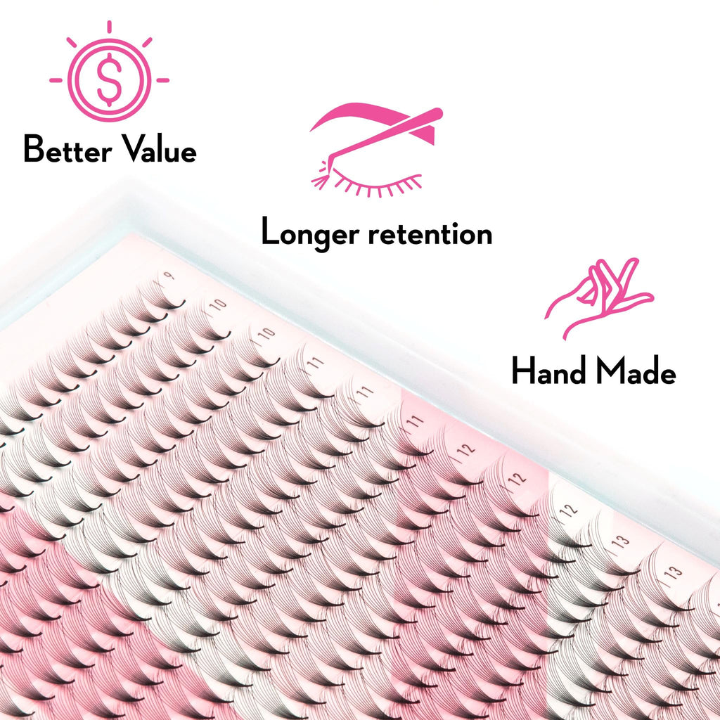 One V Salon Premade Fans Lash Extensions — 384 Fans, 10D-16D, D Curl, 0.07mm