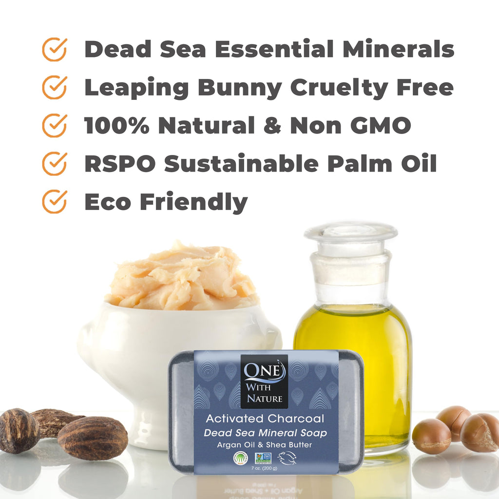 One With Nature Activated Charcoal Soap 4oz 3-Pack – Detox & Exfoliate with Dead Sea Minerals