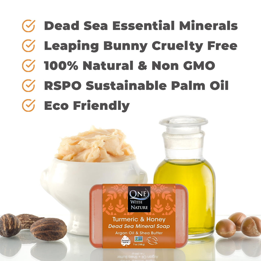 One With Nature Dead Sea Salt Turmeric Soap 3-Pack – Purifying & Exfoliating Bar with Dead Sea Minerals