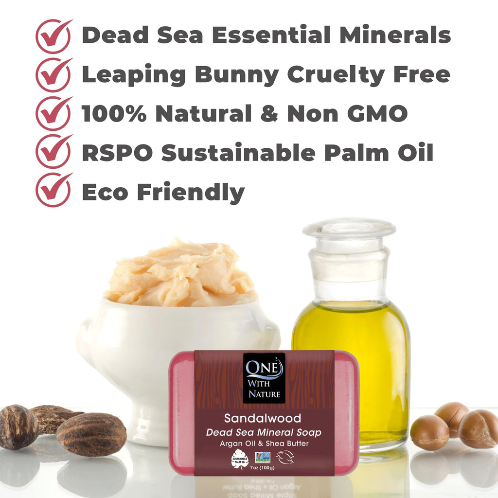One With Nature Dead Sea Salt Sandalwood Soap 4oz 3-Pack – Purifying & Exfoliating Bar