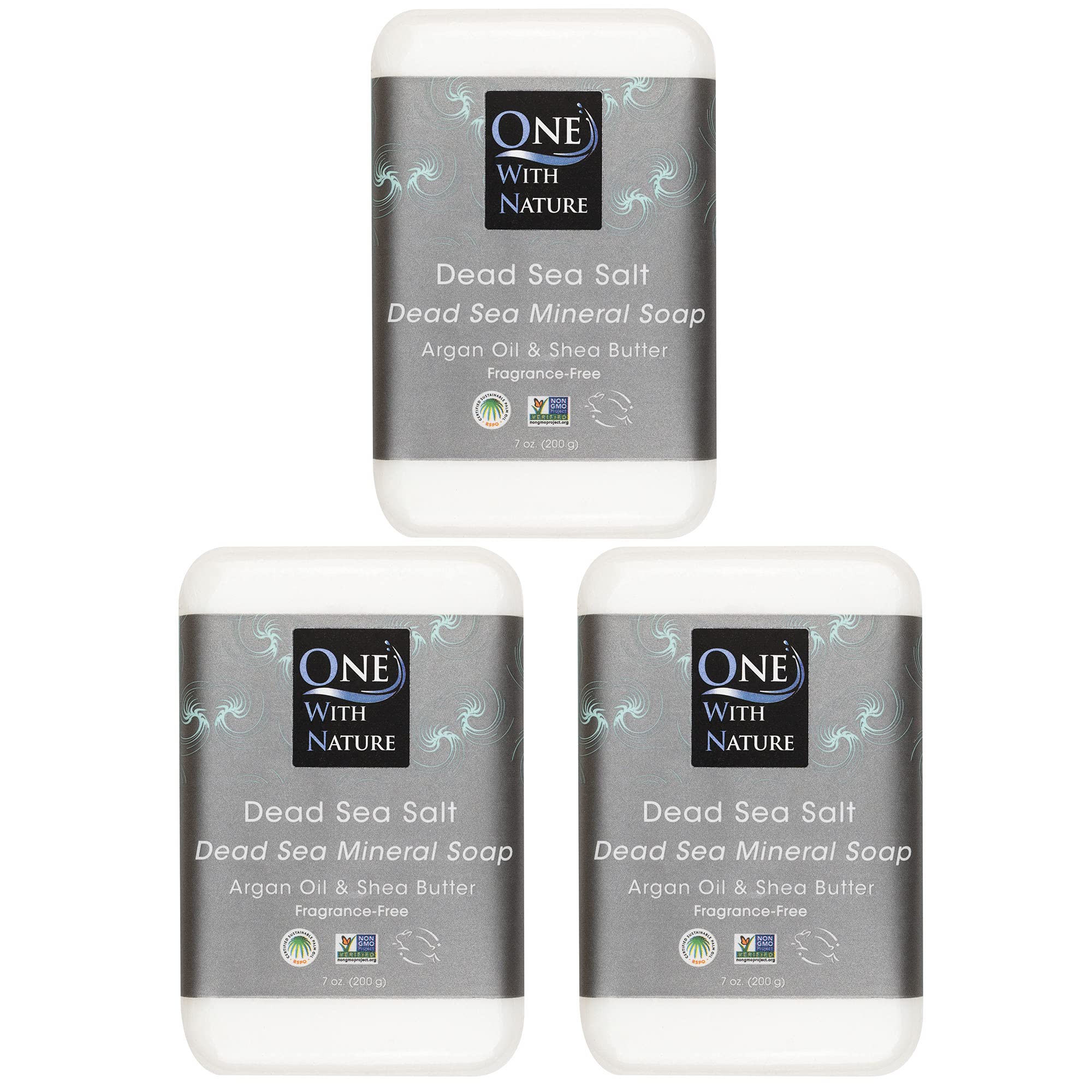 One With Nature Dead Sea Salt Soap 7oz 3-Pack – Purifying & Exfoliating Unscented Bar for Face & Body