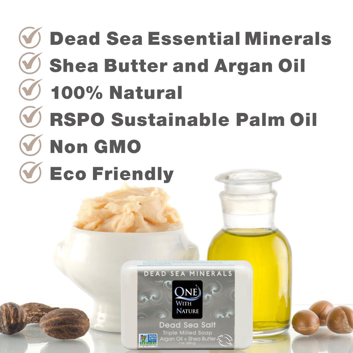 One With Nature Dead Sea Salt Soap 4oz 3-Pack – Purifying, Unscented