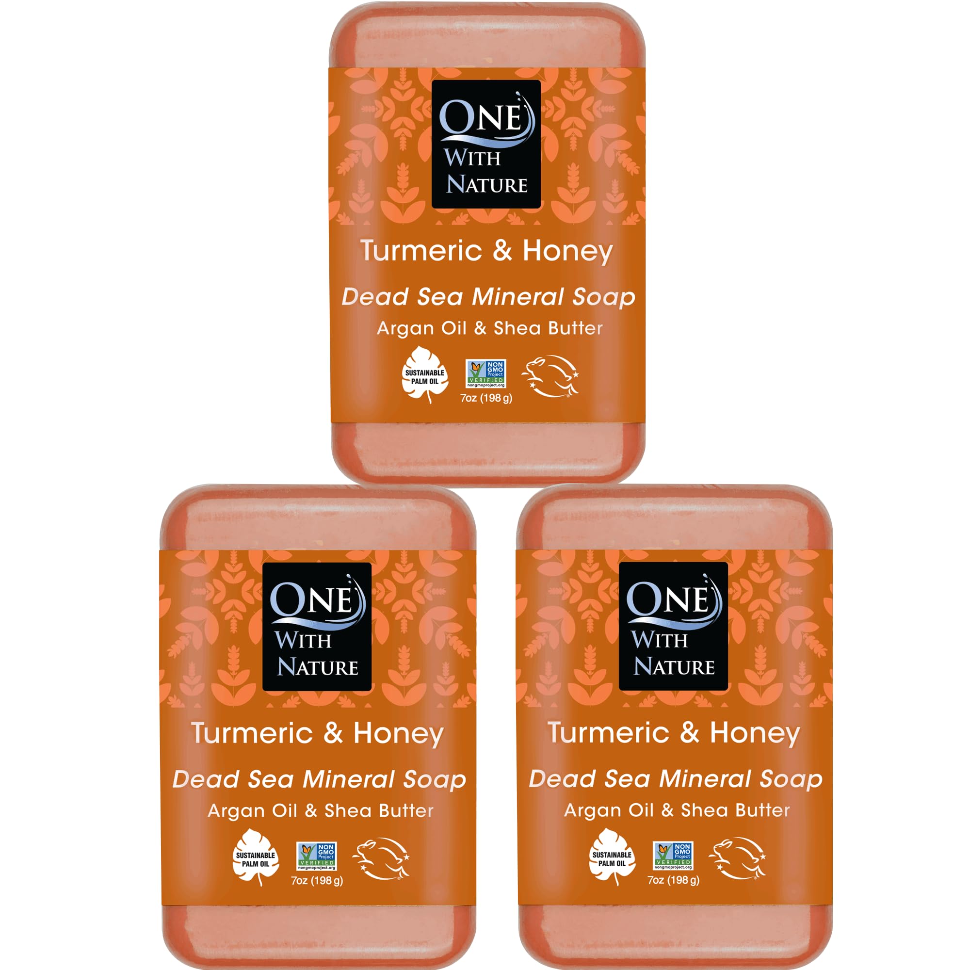 One With Nature Dead Sea Salt Turmeric Soap 3-Pack – Purifying & Exfoliating Bar with Dead Sea Minerals