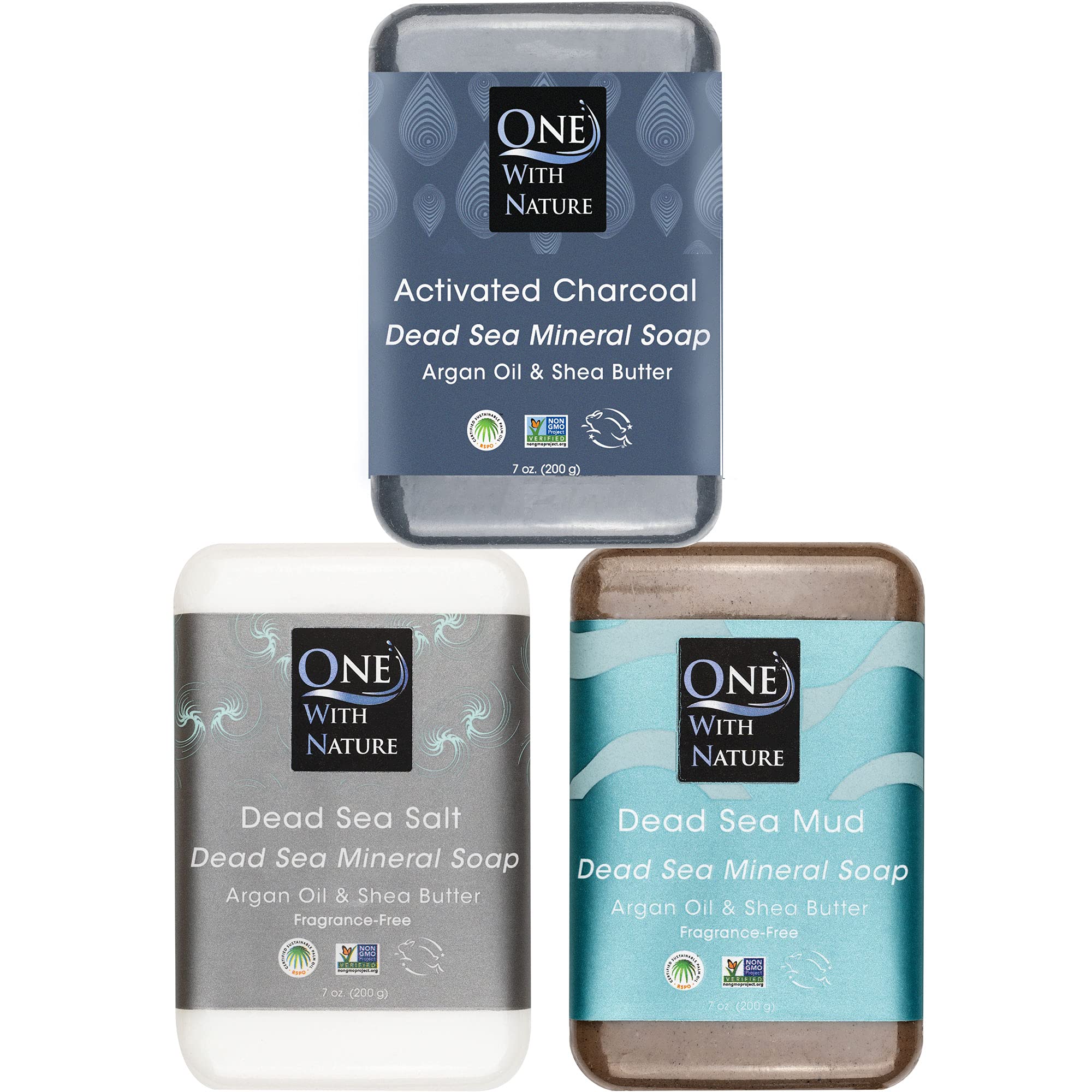 One With Nature Dead Sea Soap 7oz 3-Pack – Detoxifying & Exfoliating Bars