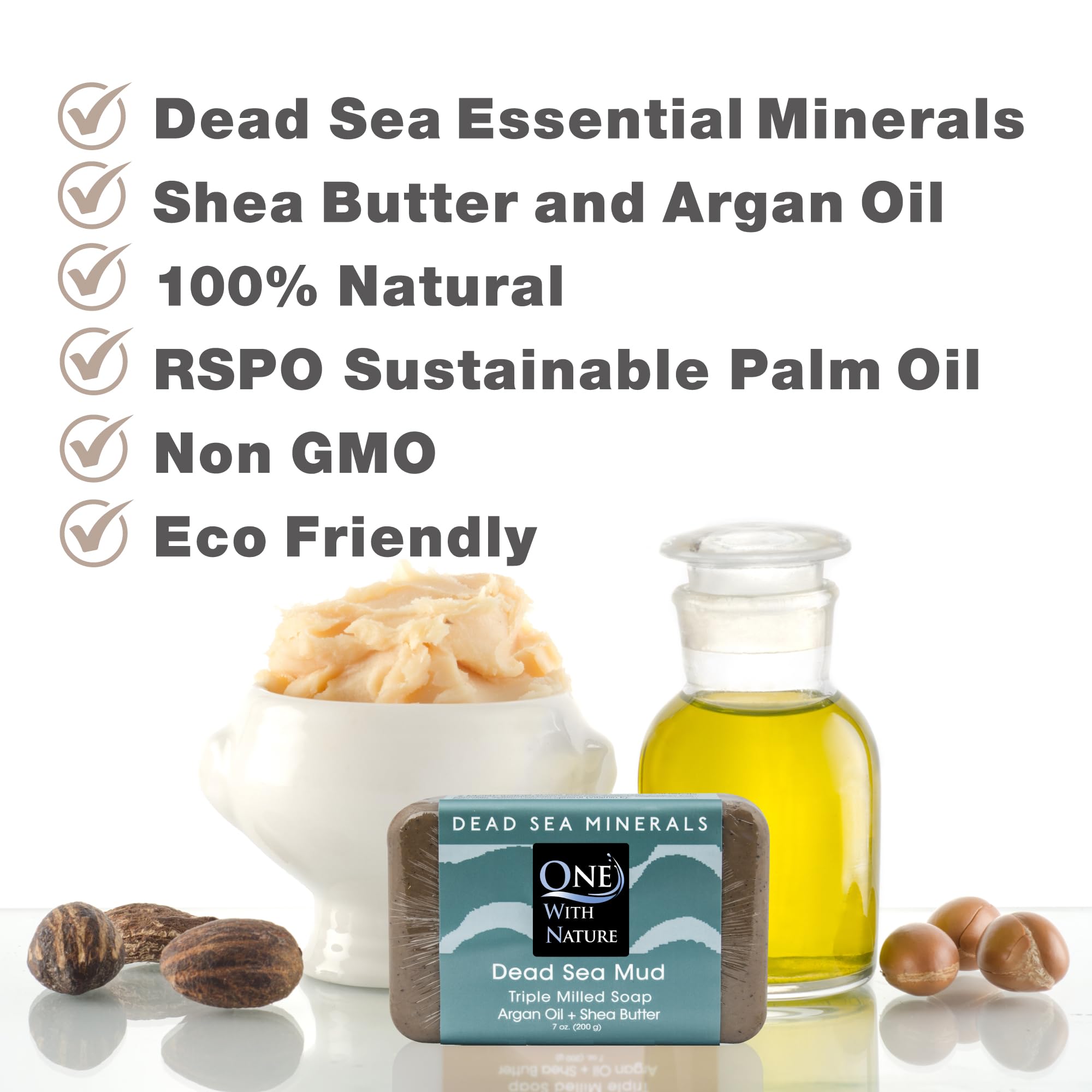 One With Nature Dead Sea Soap 3Pk – Detoxifying Mud, Charcoal & Salt Bars