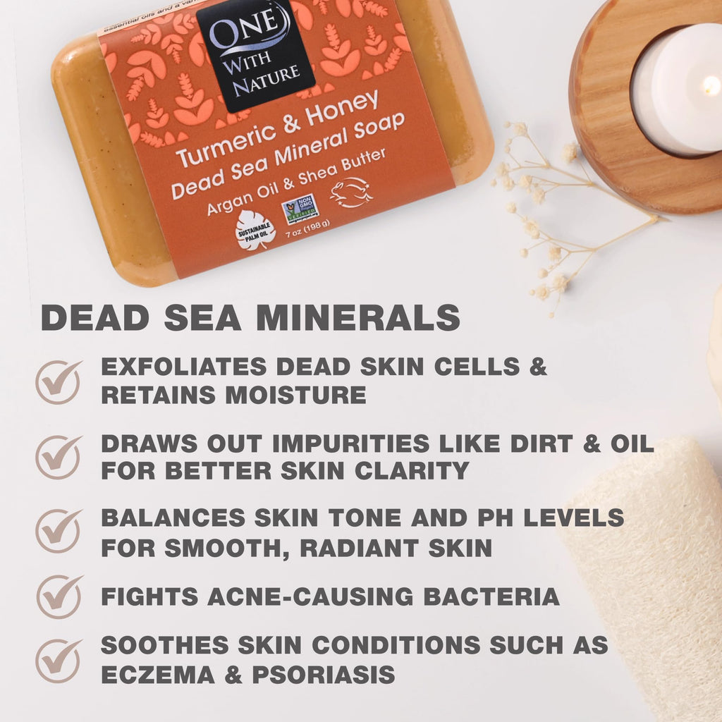 One With Nature Dead Sea Salt Turmeric Soap 3-Pack – Purifying & Exfoliating Bar with Dead Sea Minerals