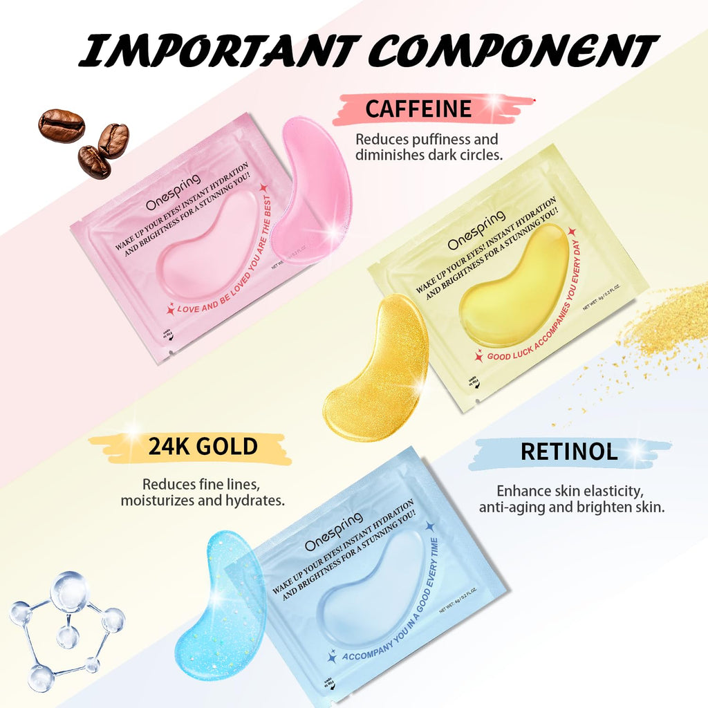 Onespring Eye Mask Gift Box (48 Pairs) – Caffeine, 24K Gold & Retinol Under-Eye Patches
