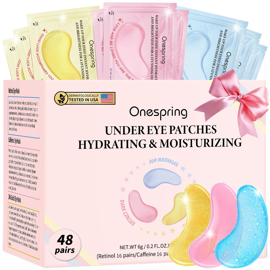 Onespring Eye Mask Gift Box (48 Pairs) – Caffeine, 24K Gold & Retinol Under-Eye Patches