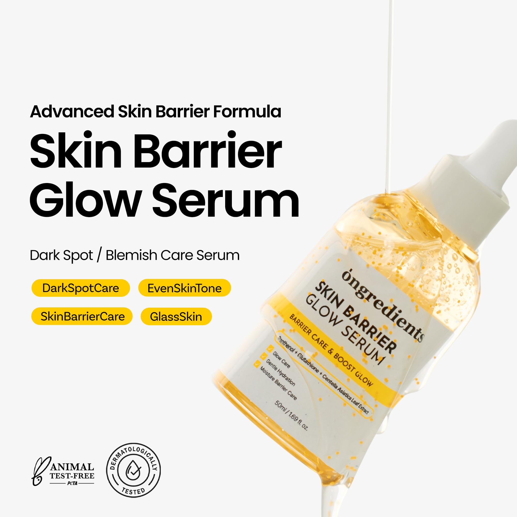 ONGREDIENTS Skin Barrier Glow Serum — 99% Pure Glutathione, Panthenol & Hyaluronic Acid