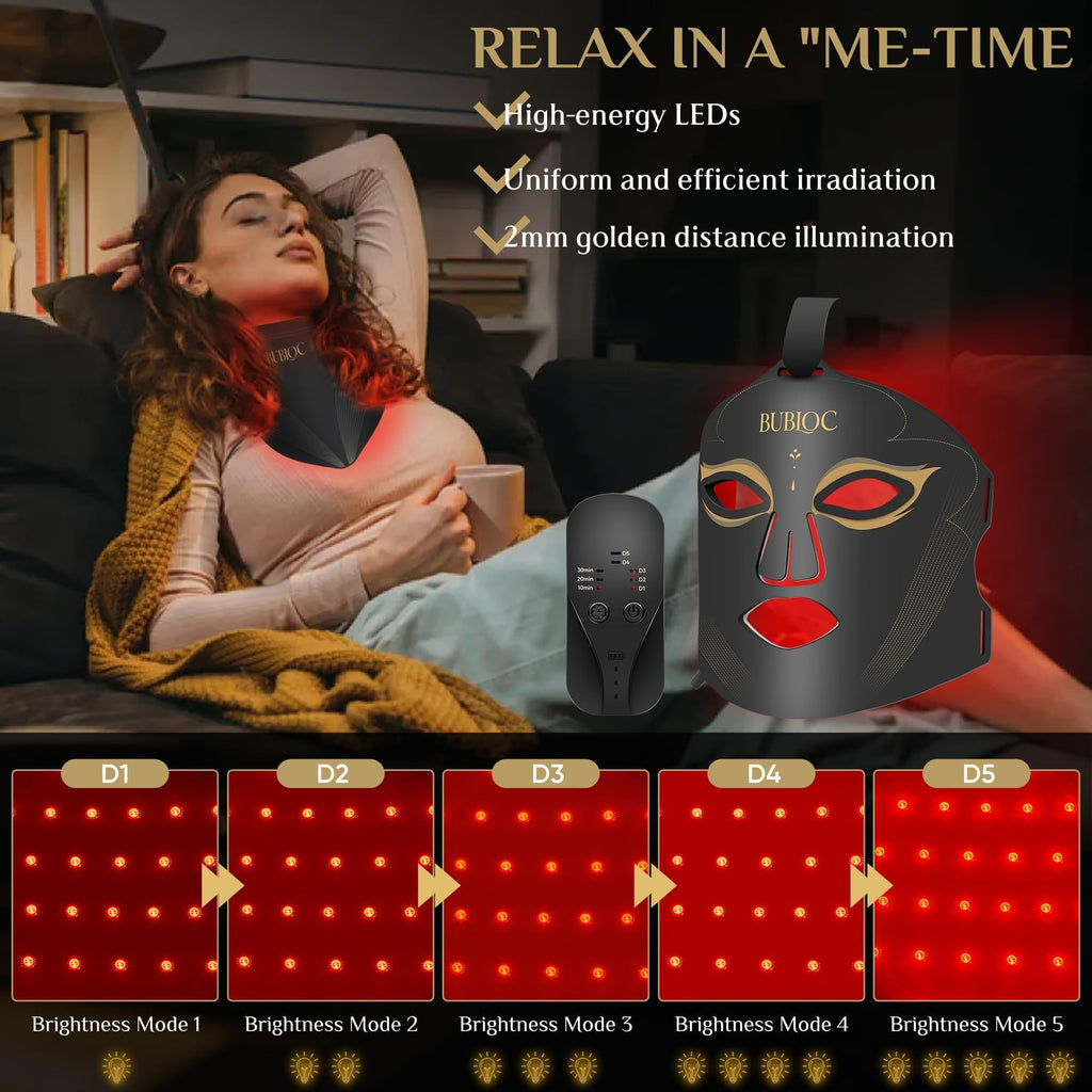 Onisdin Red Light Therapy Mask Set – 5-Level Brightness, 630nm + 850nm Infrared LED, Face & Neck, Portable