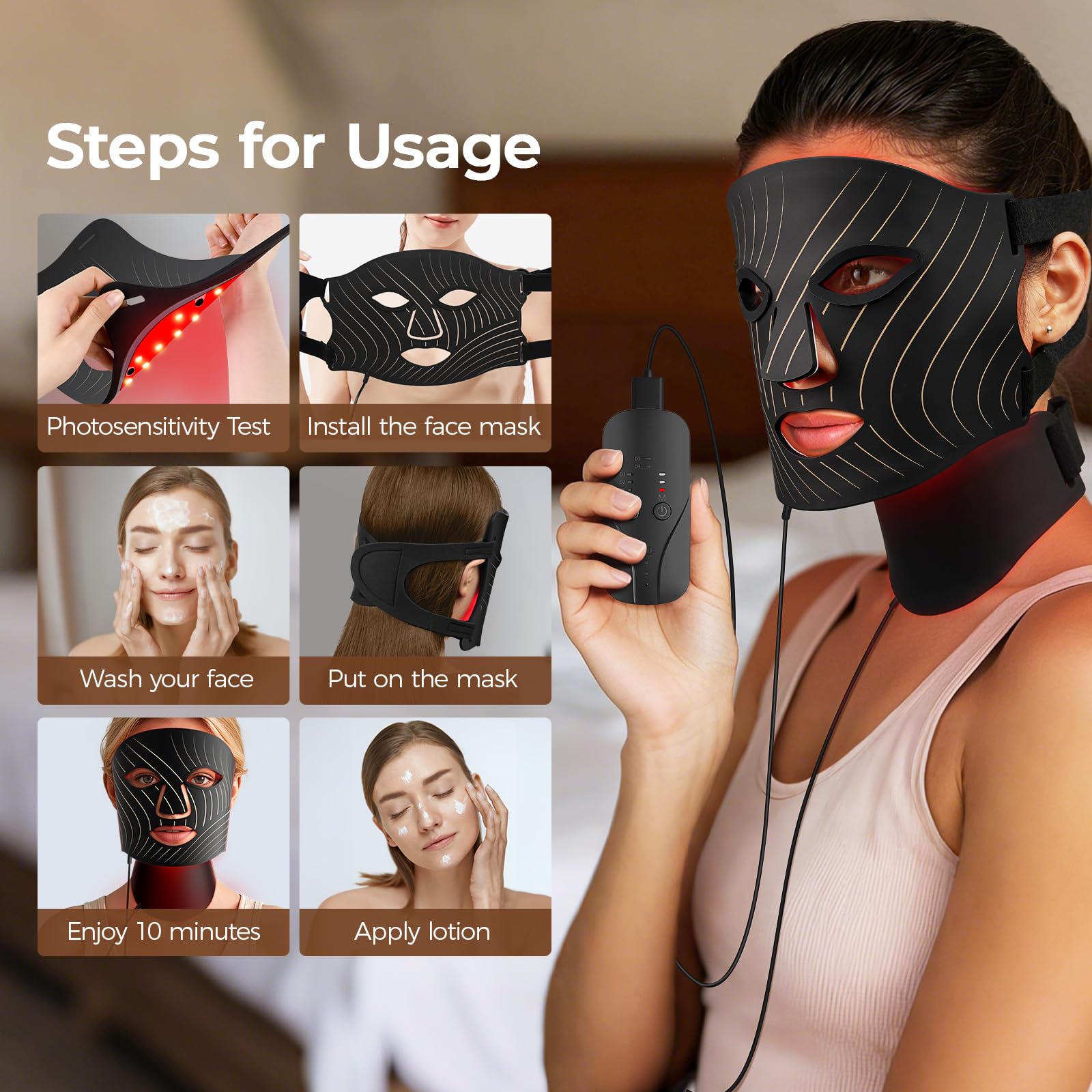 ONLUKY 103-LED Red Light Therapy Face Mask with Neck Attachment