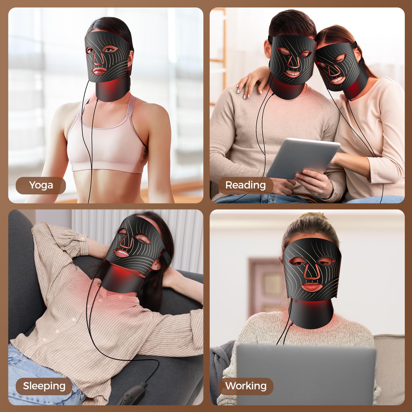 ONLUKY 103-LED Red Light Therapy Face Mask with Neck Attachment