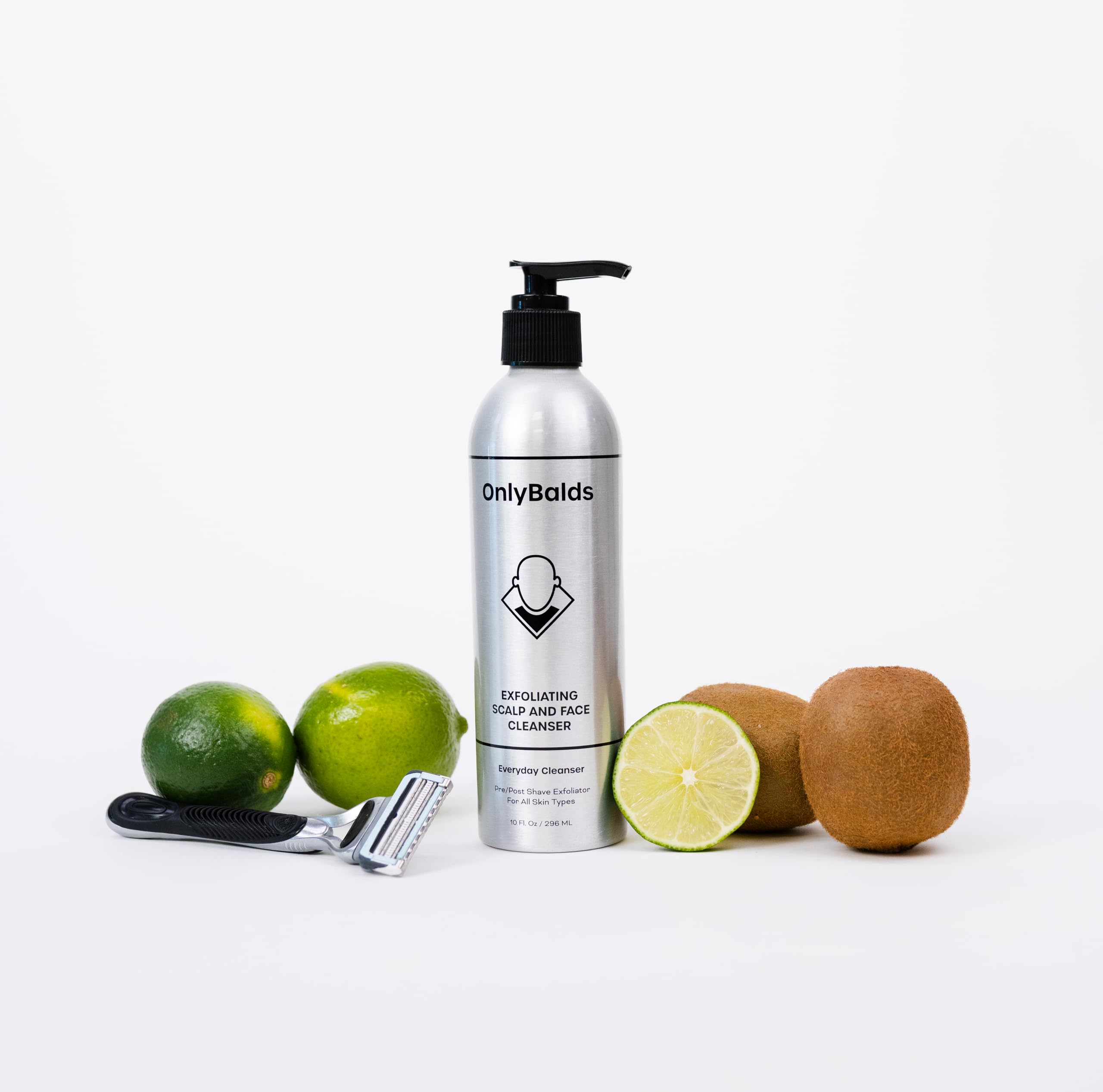 OnlyBalds Exfoliating Scalp & Face Cleanser – Fragrance-Free, Dermatologist-Tested, 10 oz Aluminum Bottle