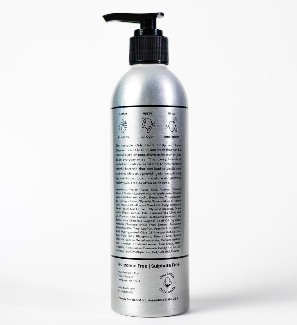 OnlyBalds Exfoliating Scalp & Face Cleanser – Fragrance-Free, Dermatologist-Tested, 10 oz Aluminum Bottle